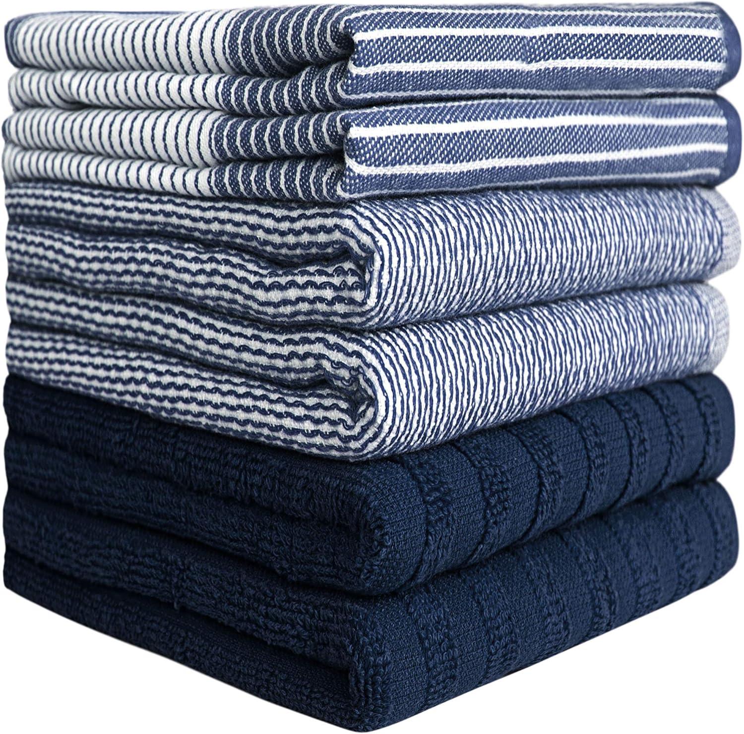 Bumble Premium Kitchen Hand Towels | 100% Cotton 16” x 26” | Absorbent Dish Cloths | 6 Pack (Navy)