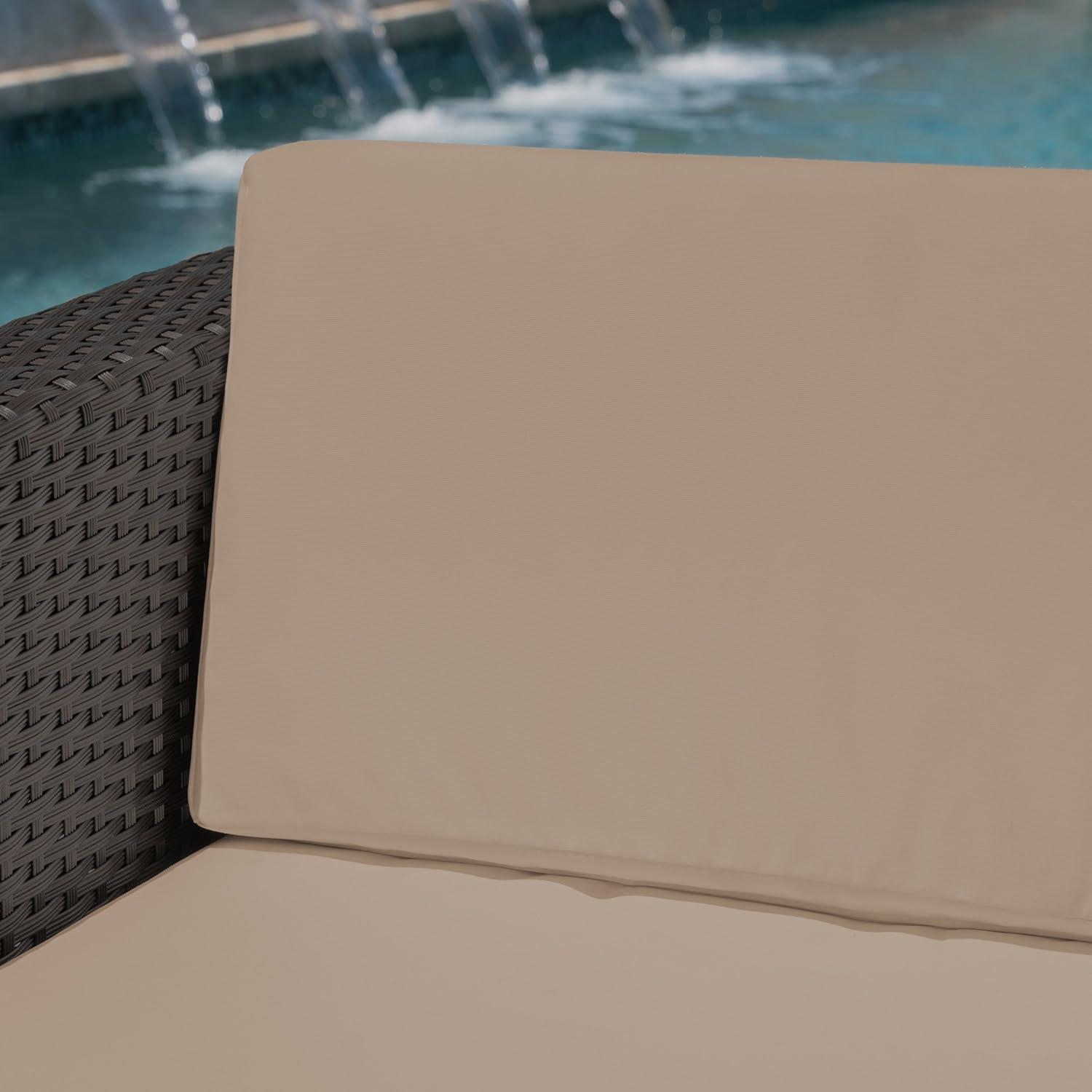 Lorelei Outdoor Wicker Loveseat with Cushions, Dark Brown and Beige