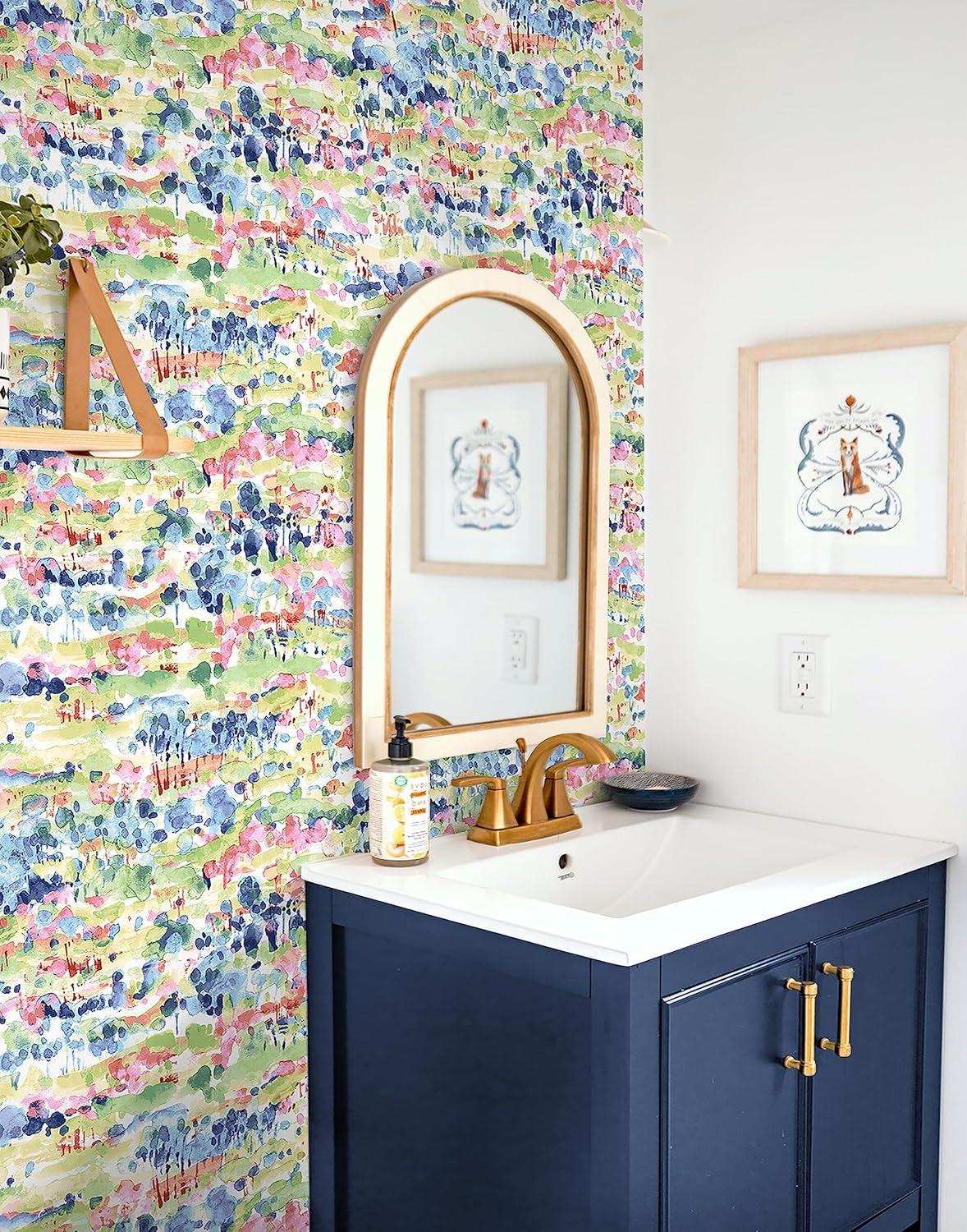Surface Style - Peel and Stick Wallpaper, Abstract Wallpaper for Bedroom, Powder Room, Kitchen, Vinyl, 30.75 Sq Ft Coverage (Water Coloring Collection, Spring)