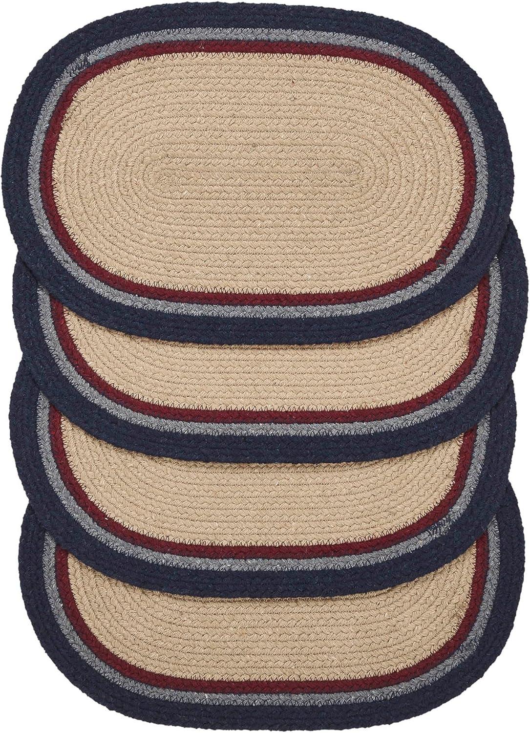 VHC Brands Braided Cotton Placemat 10x15 Set of 4, Cotton Dining Room, Kitchen Placemat, Dining Table Placemats, Woven Place Mat, Stenciled, My Country Collection, Oval 10x15, Stars, Navy