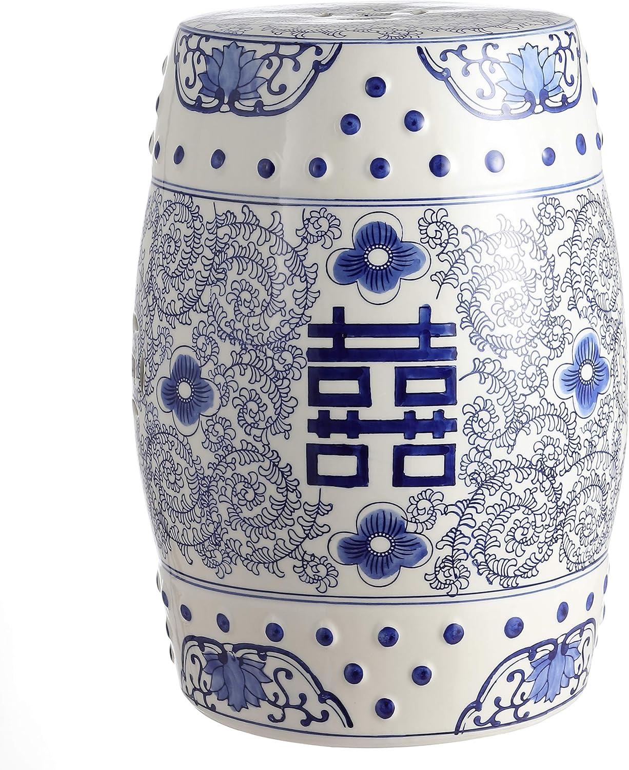 Double Happiness Blue and White Ceramic Garden Stool