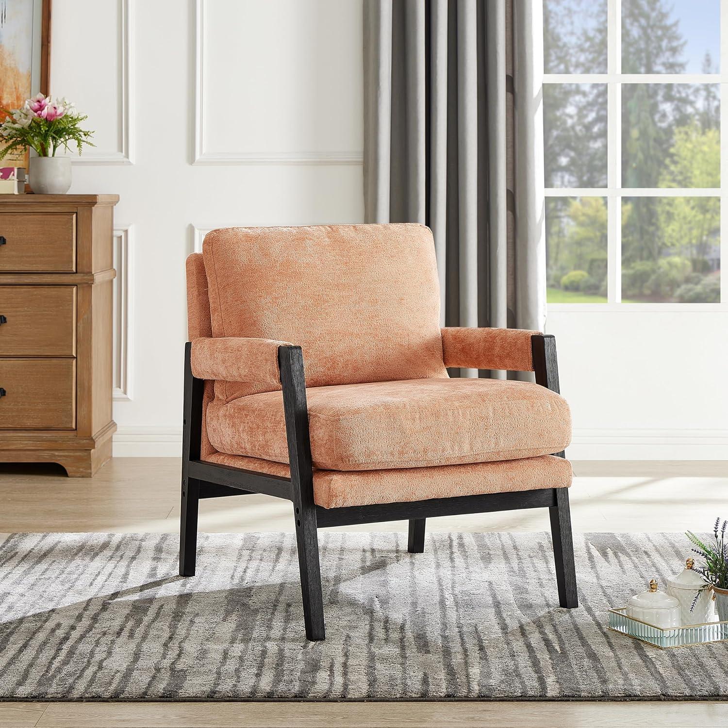 Roundhill Furniture Kelly Mid-Century Modern Chenille Upholstered Accent Armchair Orange
