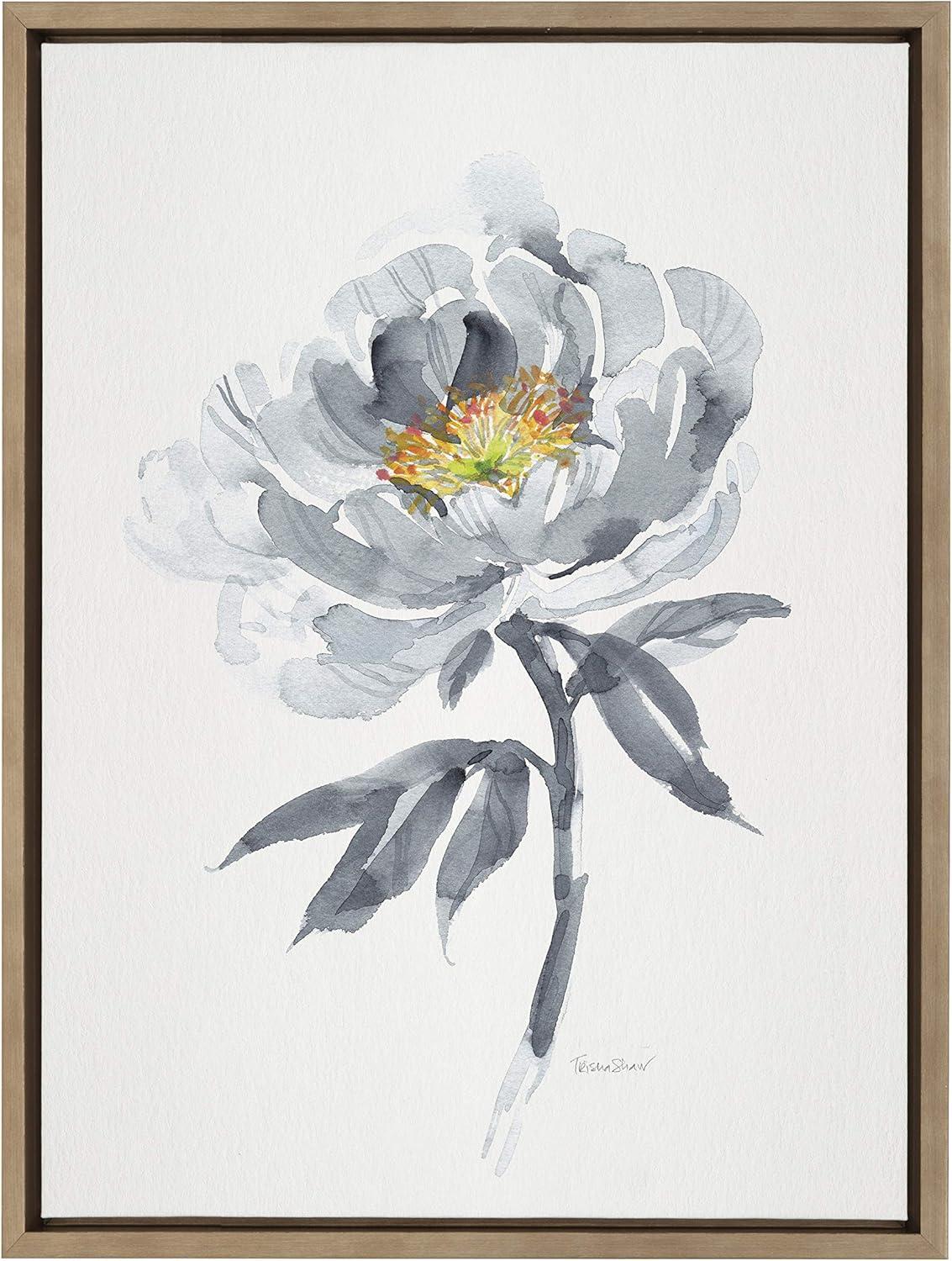 18" x 24" Sylvie Gray Bloom Framed Wall Canvas by Patricia Shaw Gold: Modern Botanical Decor - Kate & Laurel All Things Decor