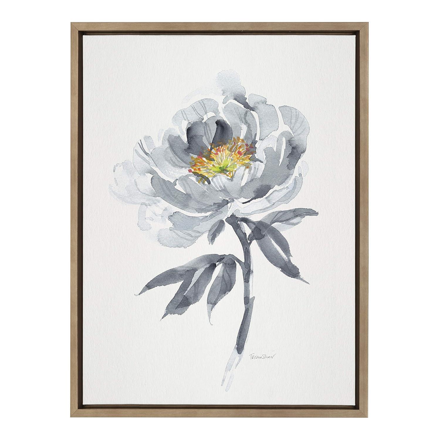 18" x 24" Sylvie Gray Bloom Framed Wall Canvas by Patricia Shaw Gold: Modern Botanical Decor - Kate & Laurel All Things Decor
