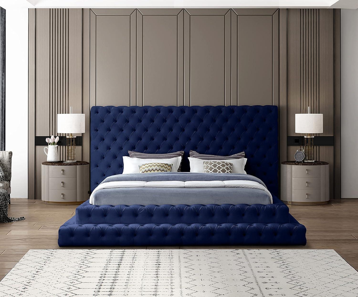 Meridian Furniture Revel Navy Velvet King Bed