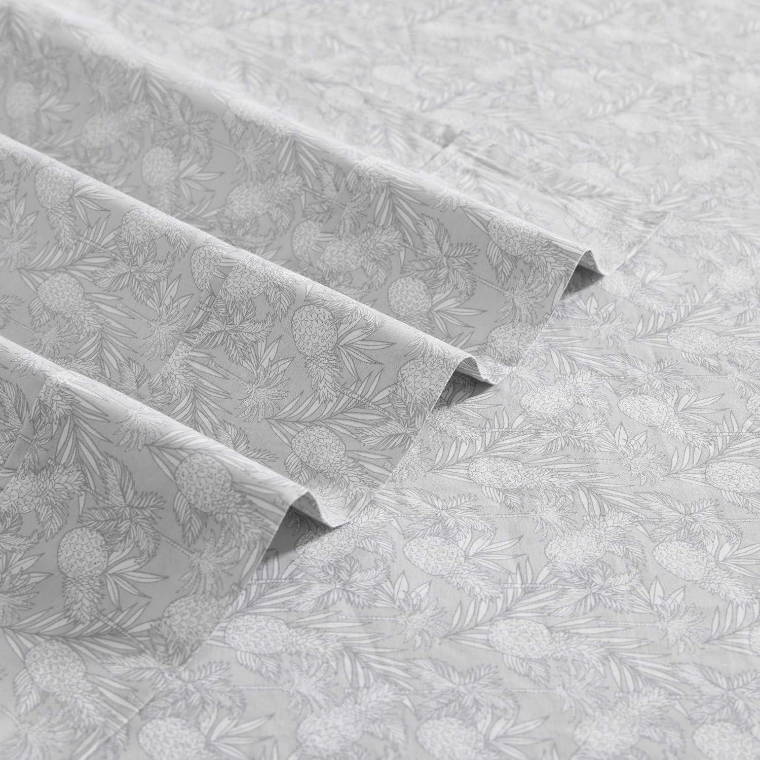 Gray Pineapple Print Cotton Percale Queen Sheet Set