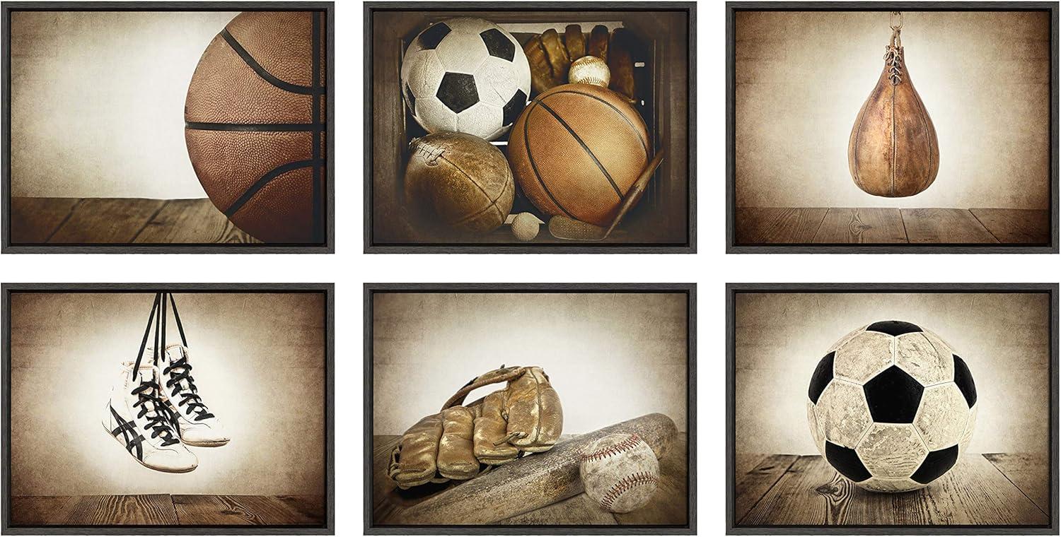 DesignOvation 18" x 24" Sylvie Baseball Glove And Bat Framed Canvas by Shawn St. Peter: Vintage Sports Wall Decor