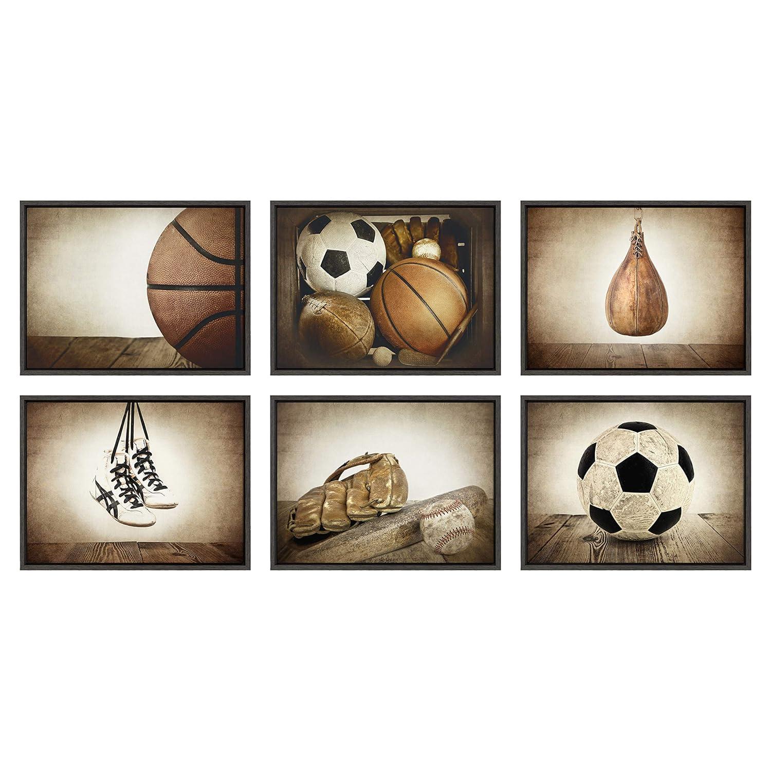 DesignOvation 18" x 24" Sylvie Baseball Glove And Bat Framed Canvas by Shawn St. Peter: Vintage Sports Wall Decor