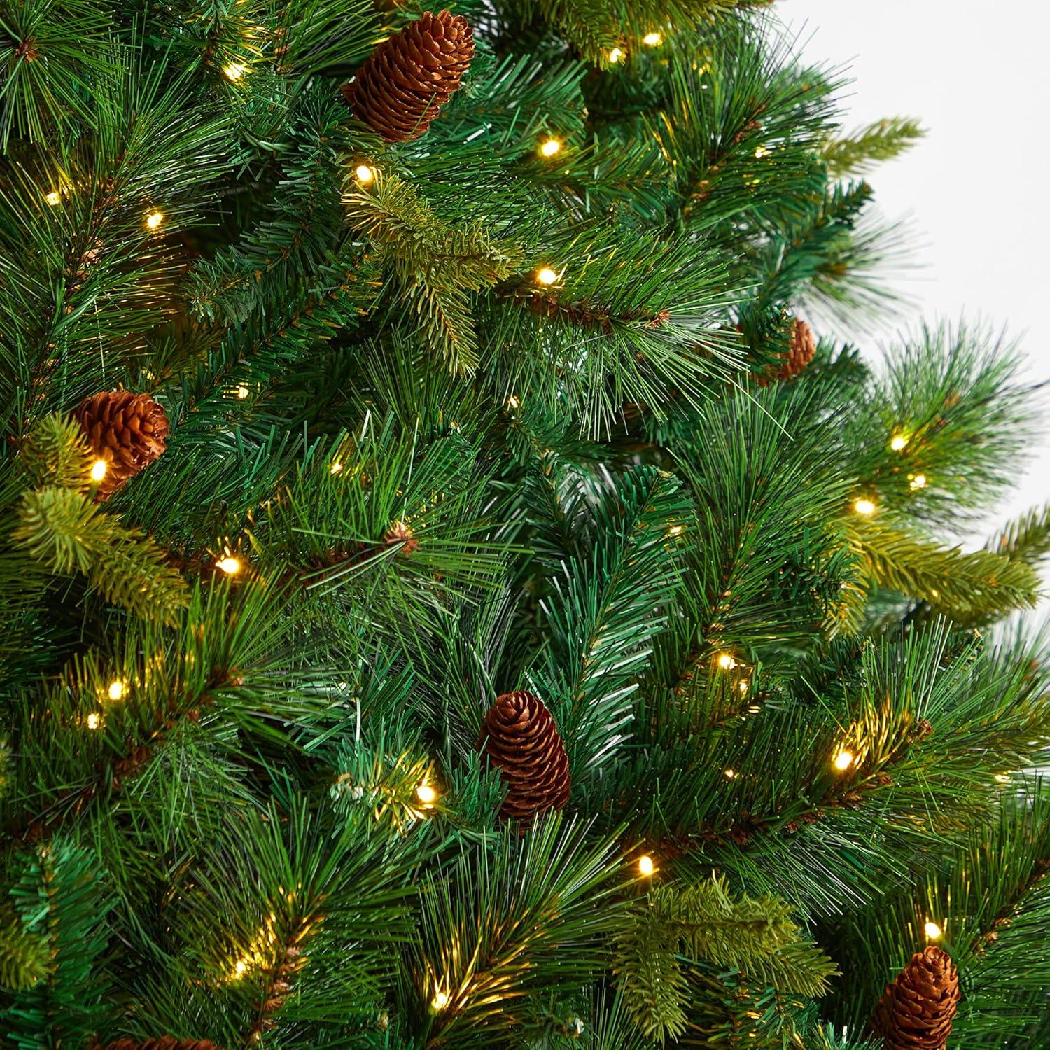 Nearly Natural 8’ West Virginia Full Bodied Mixed Pine Prelit LED Artificial Christmas Tree with Pine Cones