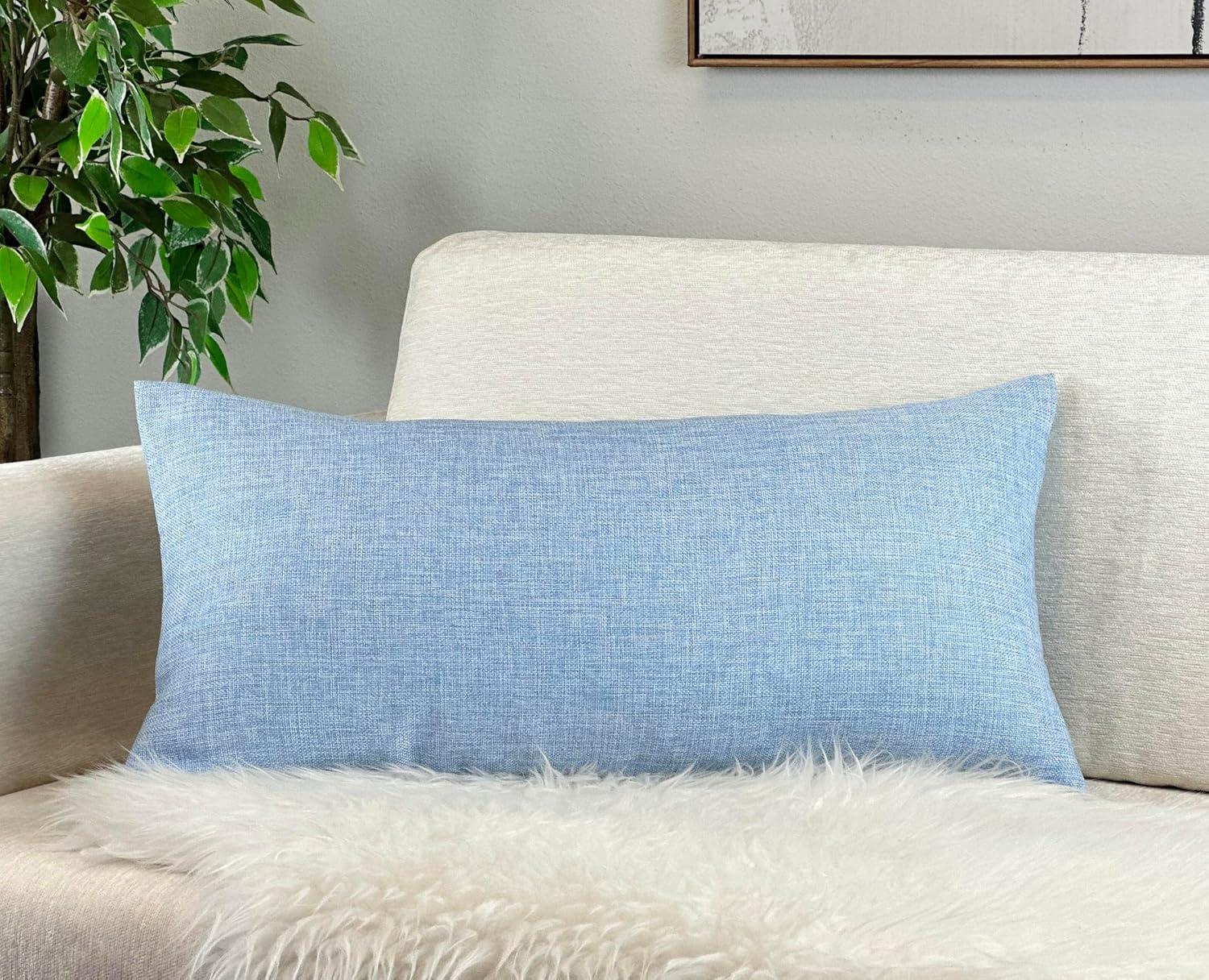 Baby Blue Faux Linen 12"x24" Lumbar Throw Pillow Cover