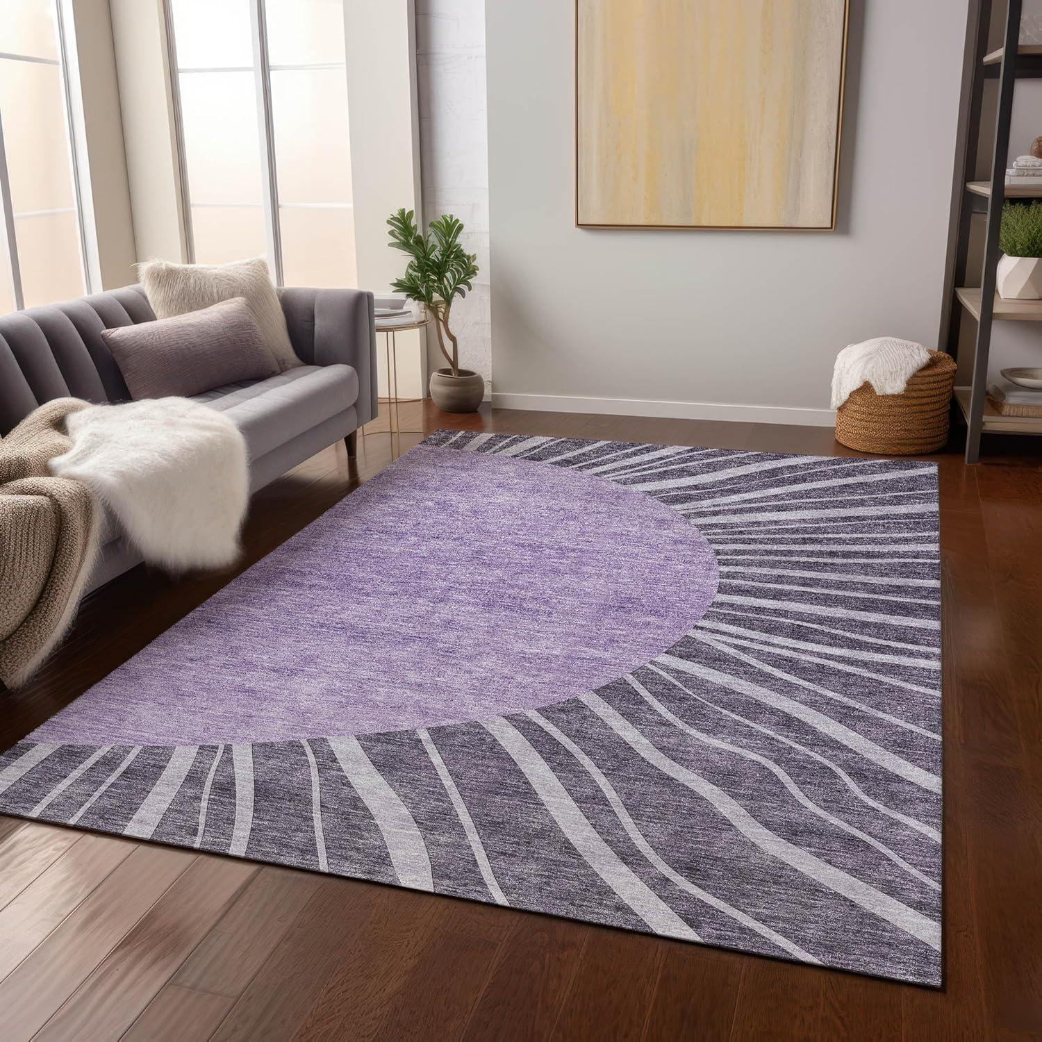 Purple Abstract Machine Washable Indoor Outdoor Area Rug