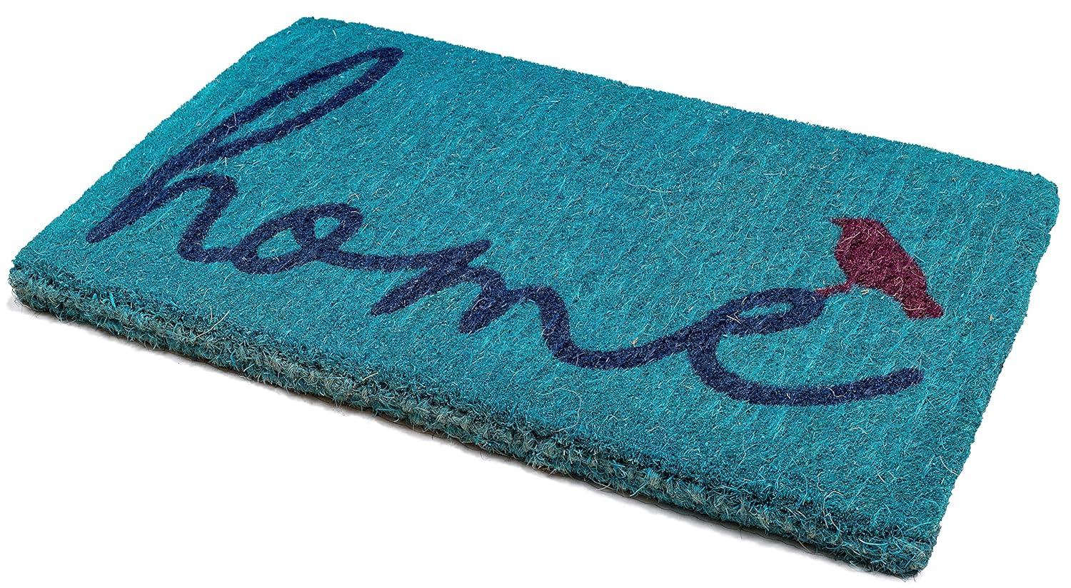 FH Home Floral Extra Thick Doormat - Handwoven, Durable - Natural Coir - Entryway, Front Door, Porch, Patio - Field of Poppies Red (18" x 30" Thick)