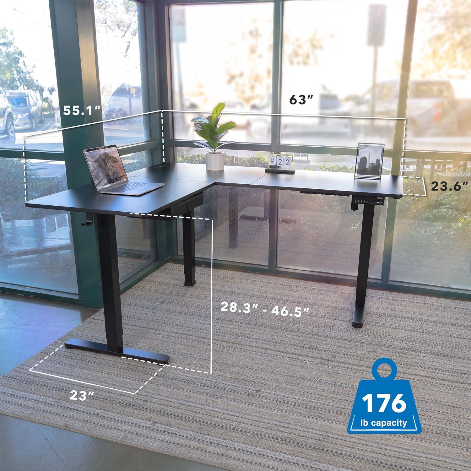 Mount-It! Large Electric Height Adjustable Desk for Corners, Automatic Standing Desk with Smooth Ergonomic Height Adjustment from 28.3" to 46.5"