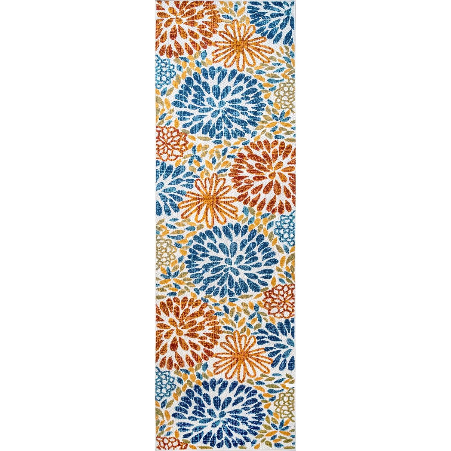 Nuloom Monique Floral & Paisley 2x12 Indoor/Outdoor Runner Rug for Living Room Patio Deck Front Porch Entryway Hallway Kitchen, Blue/Multicolor