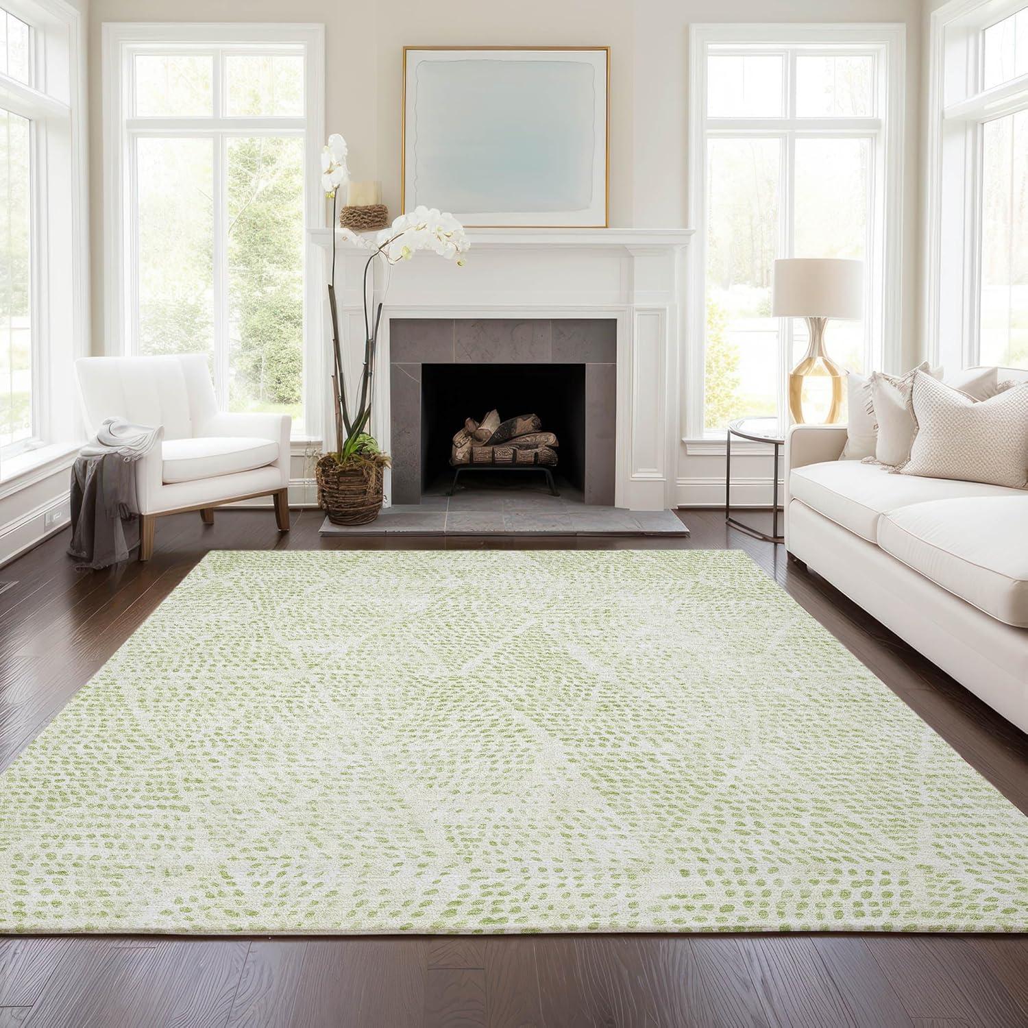 Aloe Green Diamond Pattern Washable 10' x 14' Area Rug