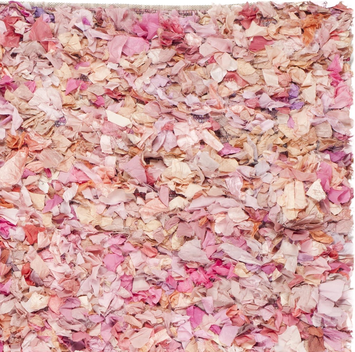 SAFAVIEH Rio Cassandra Confetti Polyester Shag Area Rug, Ivory/Pink, 6' x 6' Square