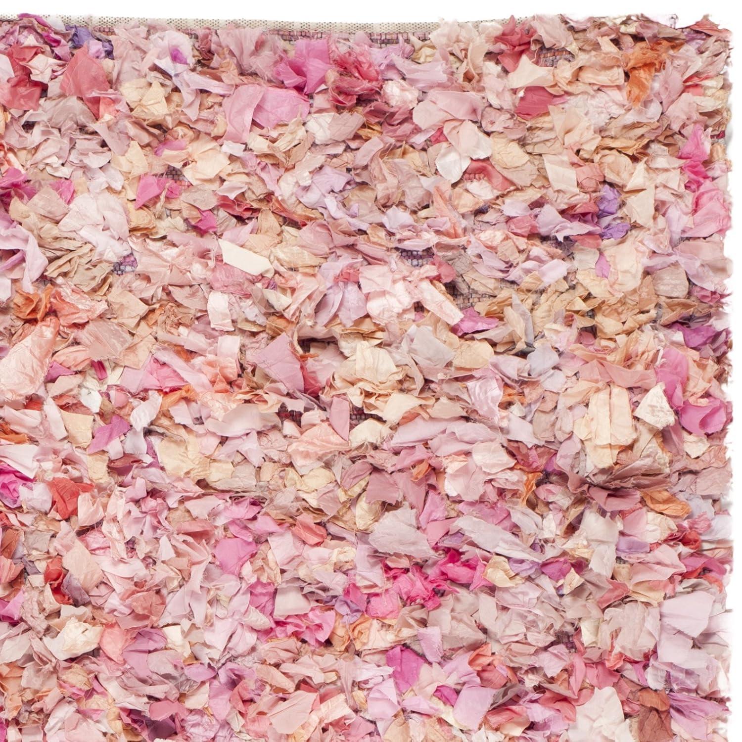 SAFAVIEH Rio Cassandra Confetti Polyester Shag Area Rug, Ivory/Pink, 6' x 6' Square