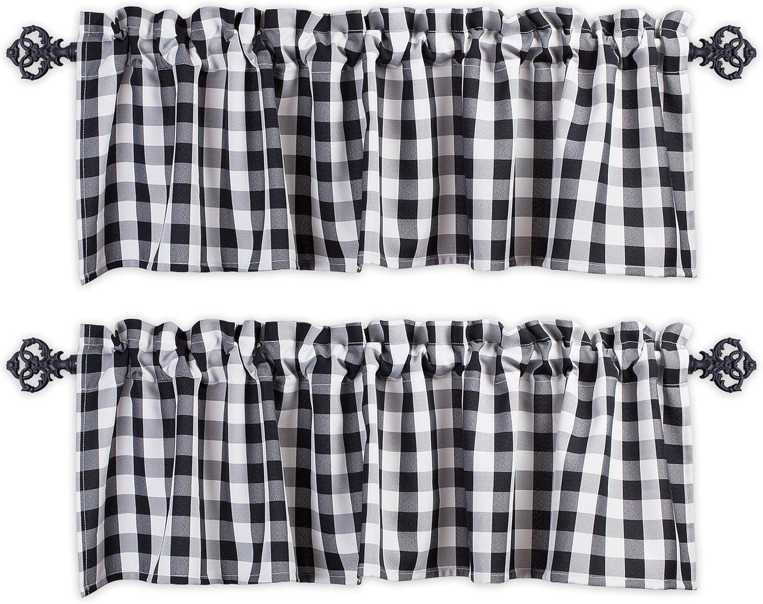 Black and White Checkered Rod Pocket Kitchen Valances, 56” x 14” (2 Panels)