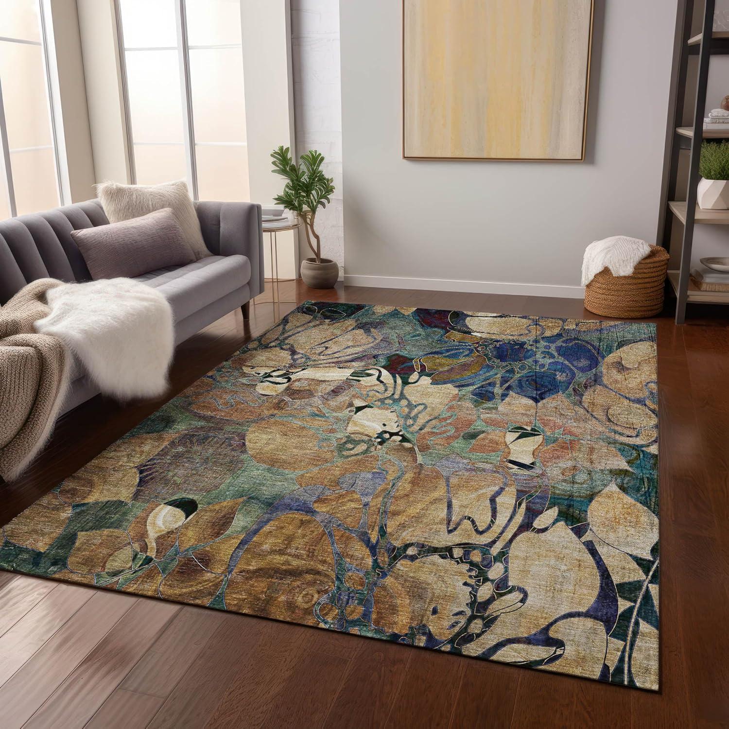 Addison Rugs Chantille Indoor/Outdoor Transitional Floral Beige Washable Rectangle Rug, 8' x 10'