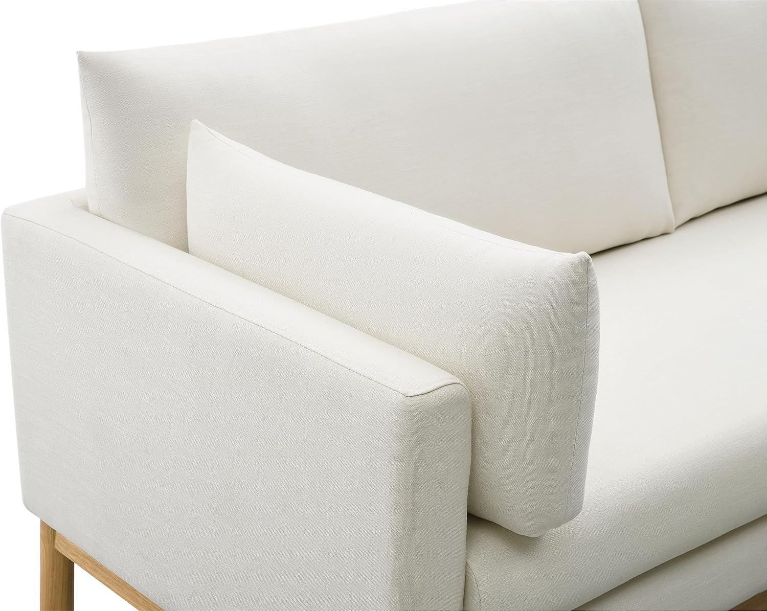 Meridian Furniture 157Cream-L Langham Collection Mid-Century Modern Linen Textured Fabric Upholstered Loveseat, Cream Linen Textured Fabric, Natural Finish Wood Base, 66" W x 33.5" D x 33" H, Cream