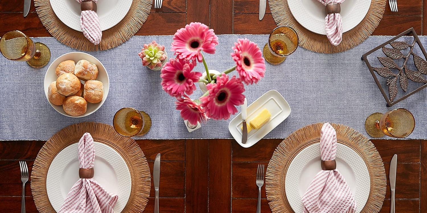 FRENCH BLUE ECO-FRIENDLY CHAMBRAY FINE RIBBED TABLE RUNNER 13x72