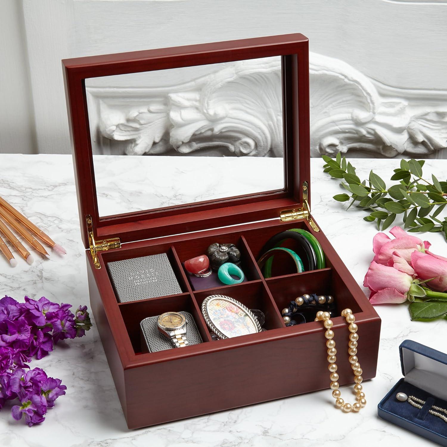 Tea Box - Luxury Wooden Tea Bag Organizer from The Apace Premier Collection - 6 Compartment Tea Storage Chest Container - Elegantly Handmade w/Scratch Resistant Window