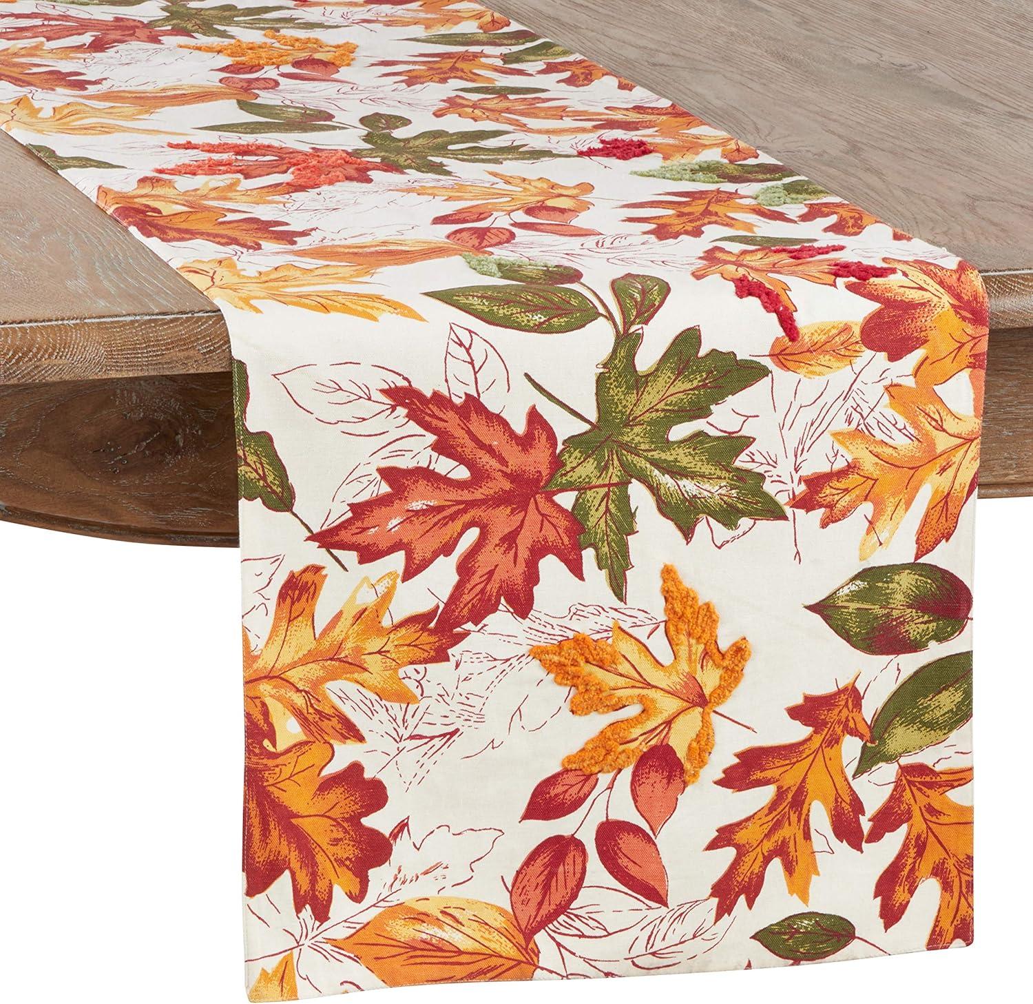 Autumn Leaves Cotton Table Runner with Floral Print