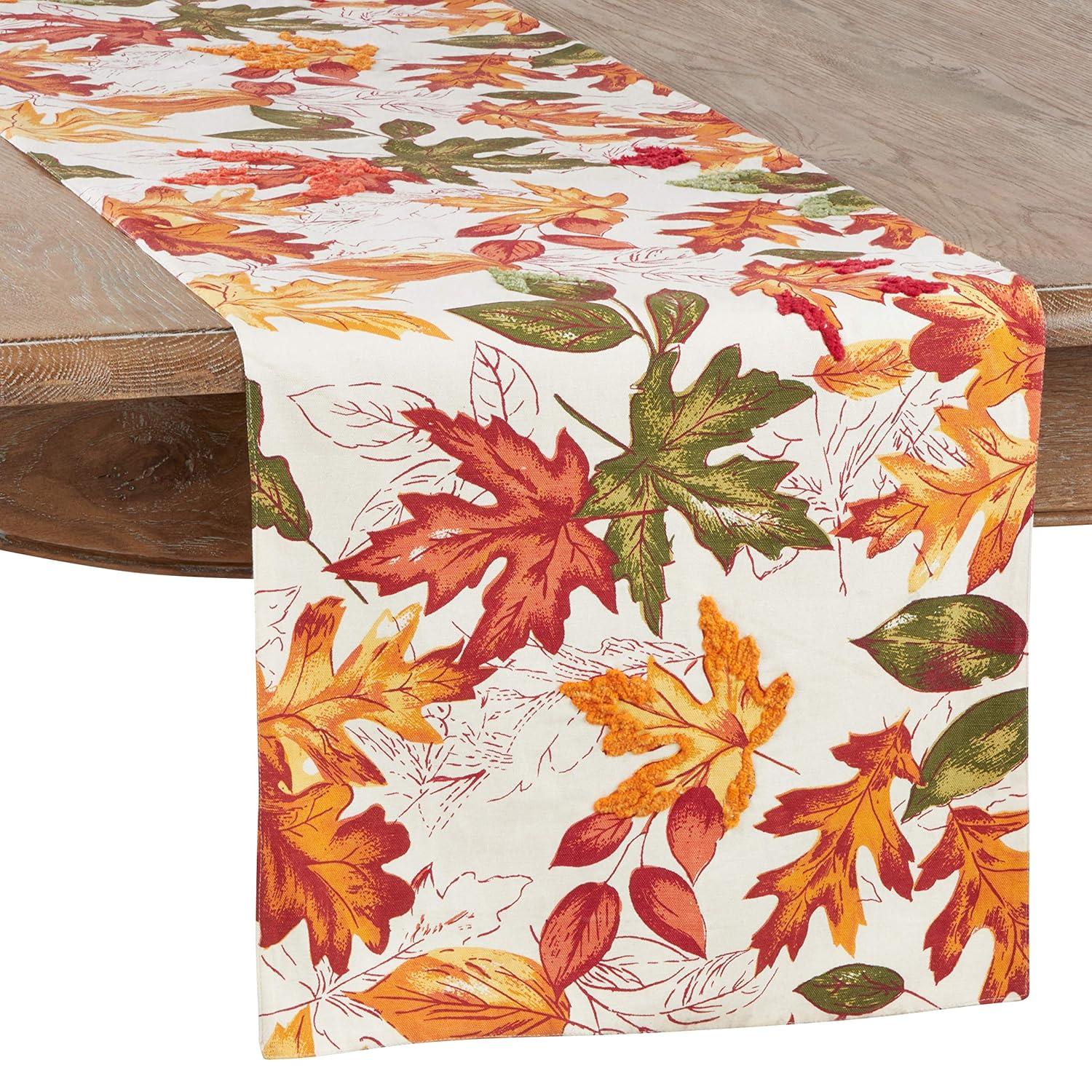 Saro Lifestyle Table Runner With Embroidered Autumn Leaves, Multi, 16" x 90"