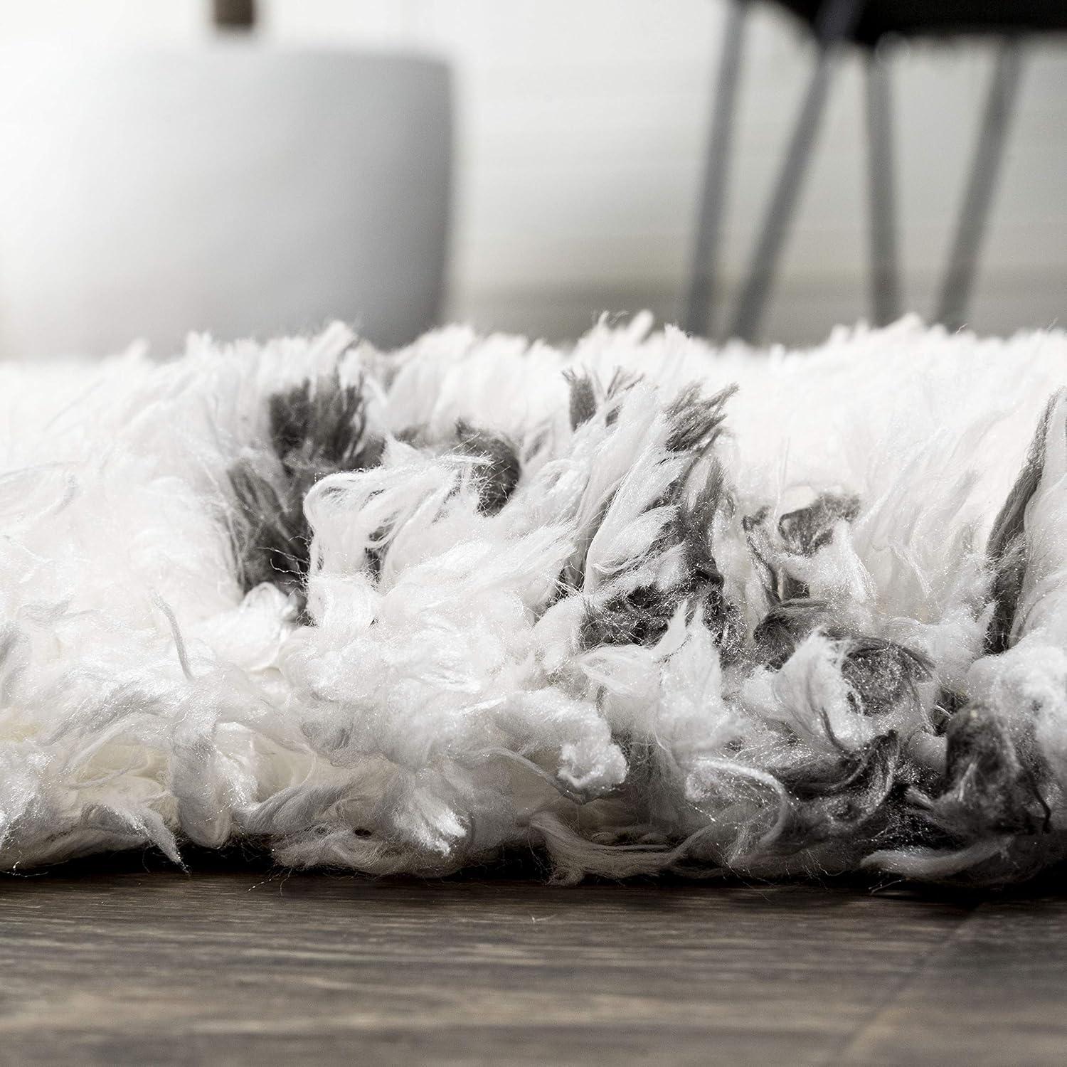 Ivory and Dark Gray Braided Diamond Shag Area Rug, 3 x 5 ft