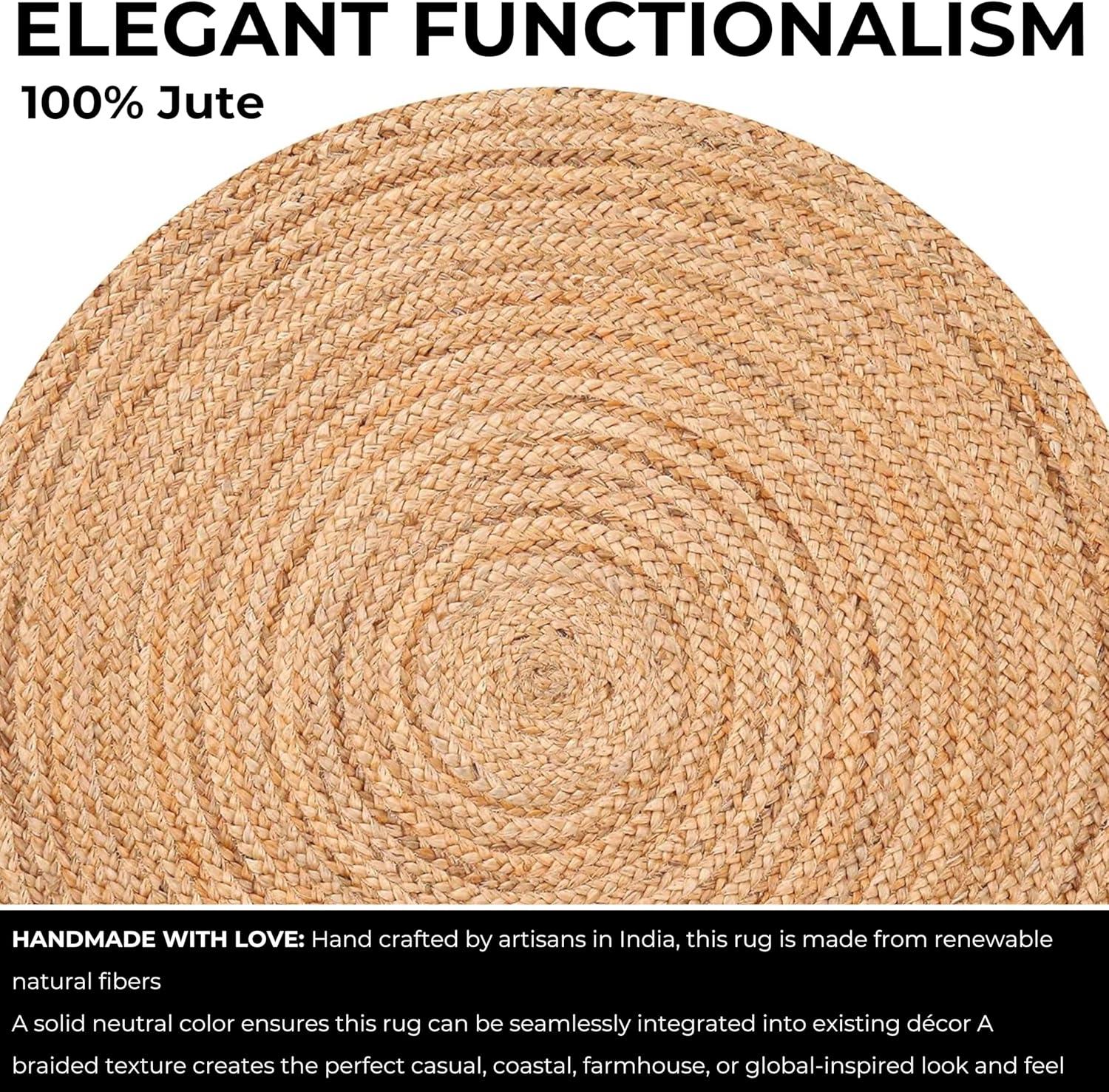 Nuloom 4 Round Rigo Jute Hand Woven Indoor Area Rug, Natural, Solid Farmhouse Design, Natural Fiber Bedroom, Living Room, Kitchen,