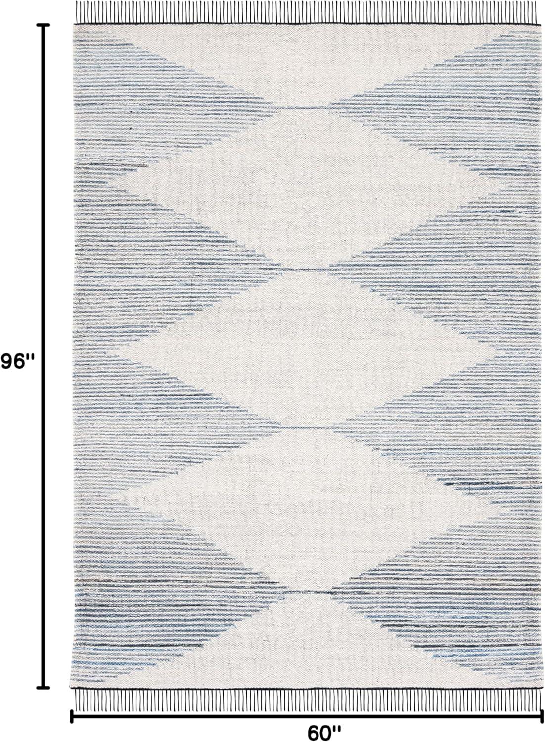Kilim With Fringes KLM309 Flat Weave Area Rug - Blue/Ivory - 5'x8' - Safavieh