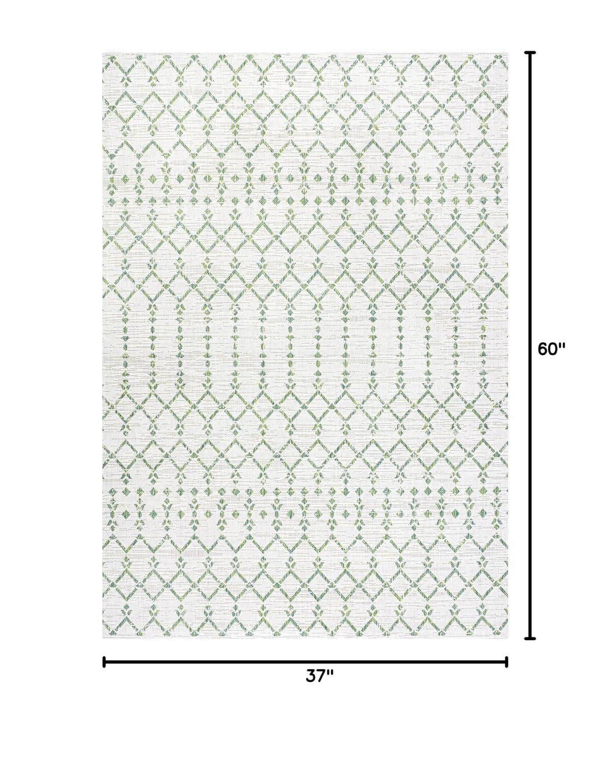 3' x 5' Ourika Moroccan Geometric Textured Weave Indoor/Outdoor Area Rug, Green/Ivory - JONATHAN Y
