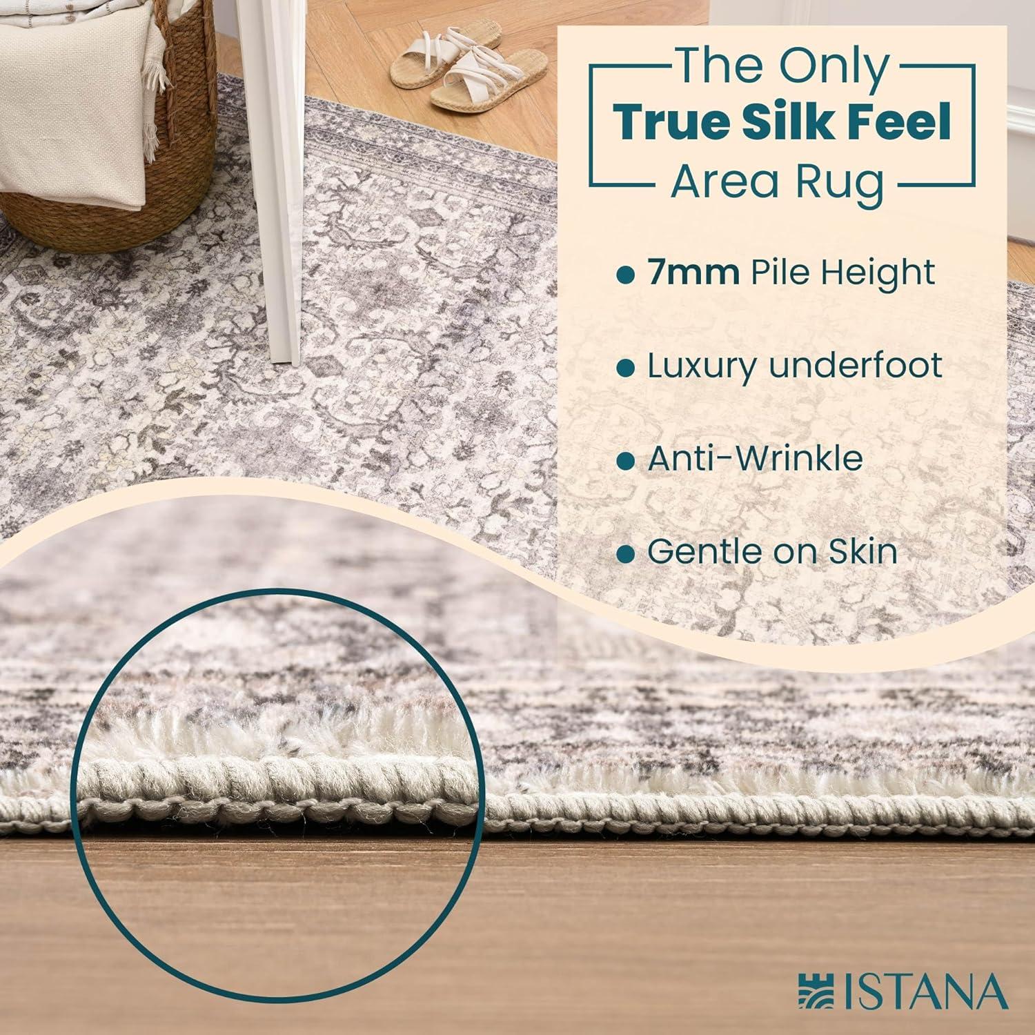 Istana Beige Area Rug 8x10, Machine Washable, Stain Resistant, Foldable, Non-Shedding, Farmhouse Rugs for Living Room, Eco-Friendly