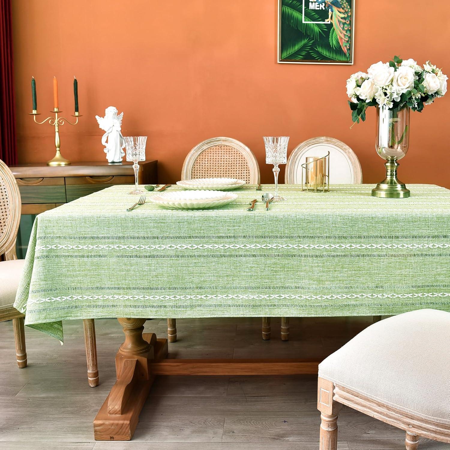 Rustic Cotton Linen Tablecloths Embroidered Farmhouse Spring Table Cloths for Rectangle Tables