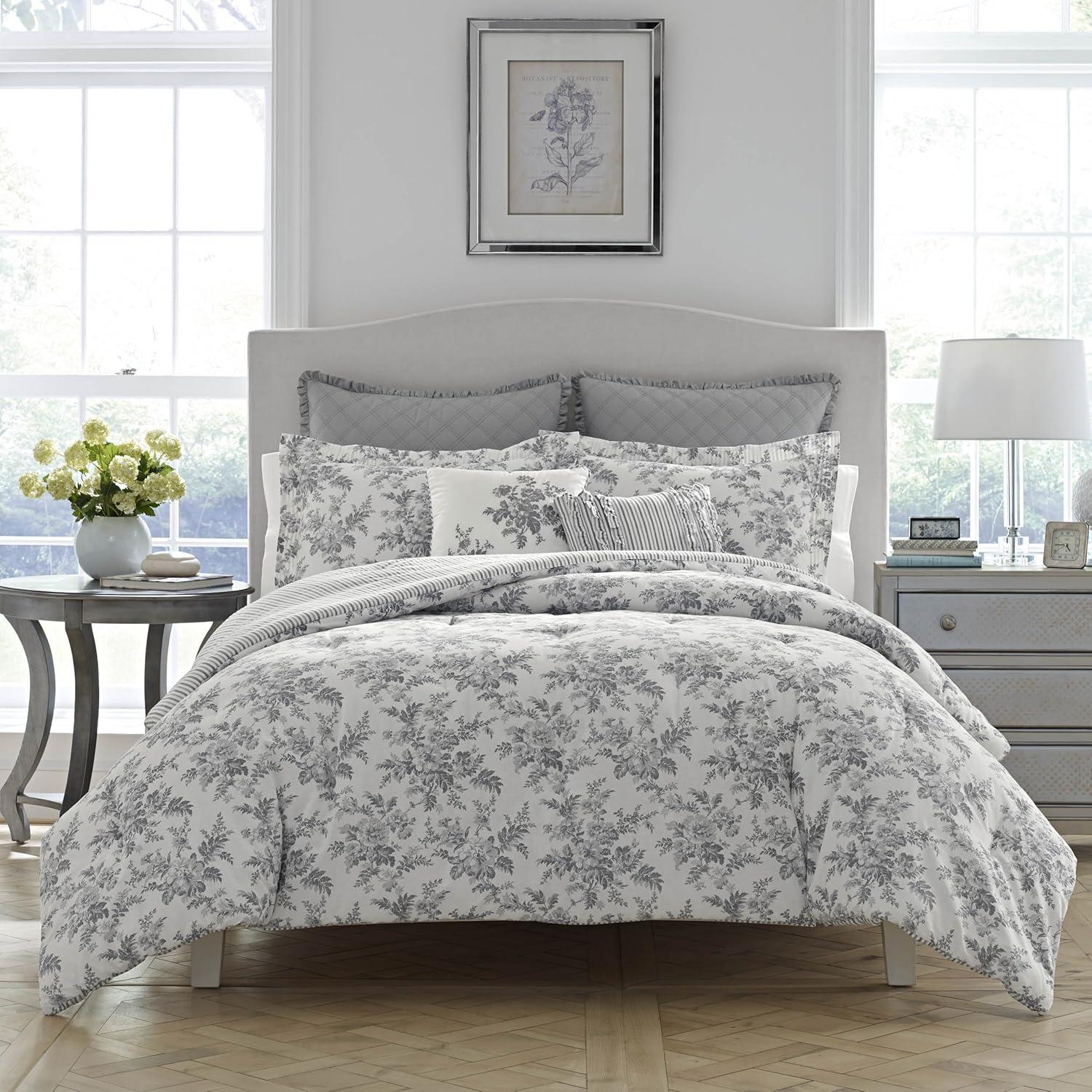 Laura Ashley Laura Ashley Annalise Floral Grey Cotton Bonus Comforter Set