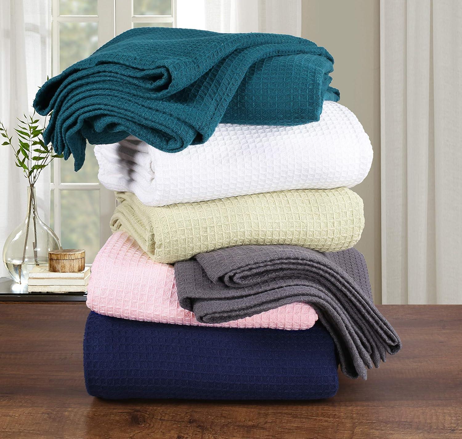 White Twin Cotton Waffle Weave Thermal Blanket