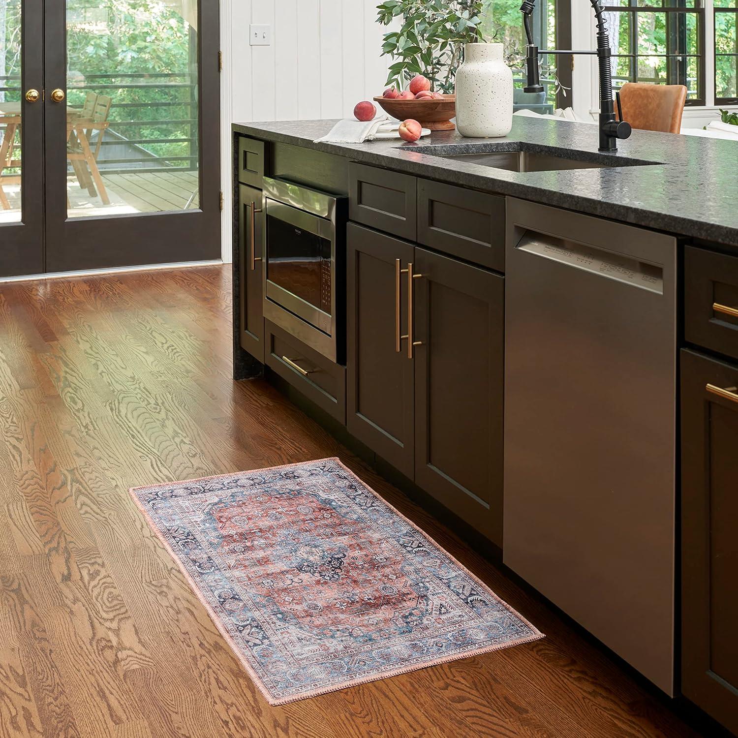 Nourison Washable Brilliance 2' x 4' Blue/Multi Vintage Indoor Bathroom, Kitchen Mat Rug