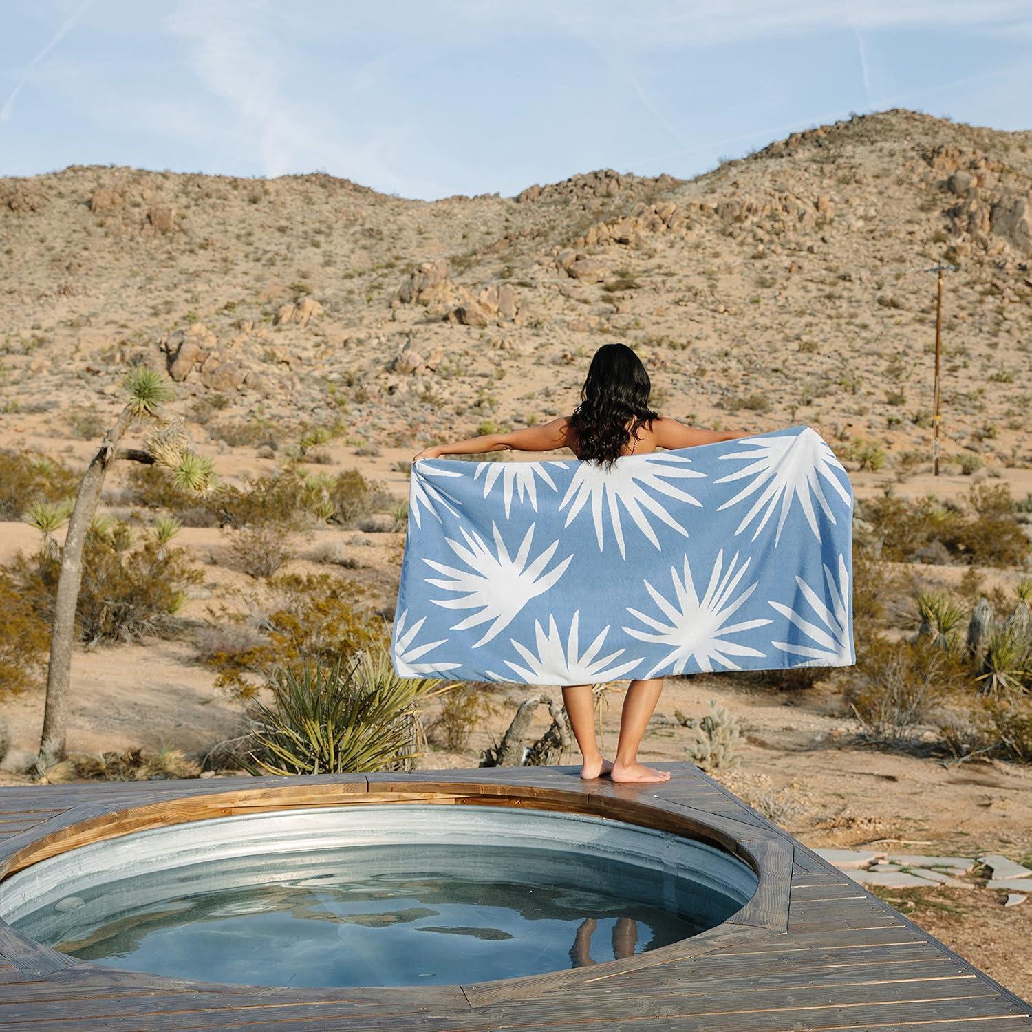 Laguna Beach Textile Co. Striped Cabana Beach Towel - Oversized, Plush 630 GSM Cotton - Coral Orange & Sea Glass Green