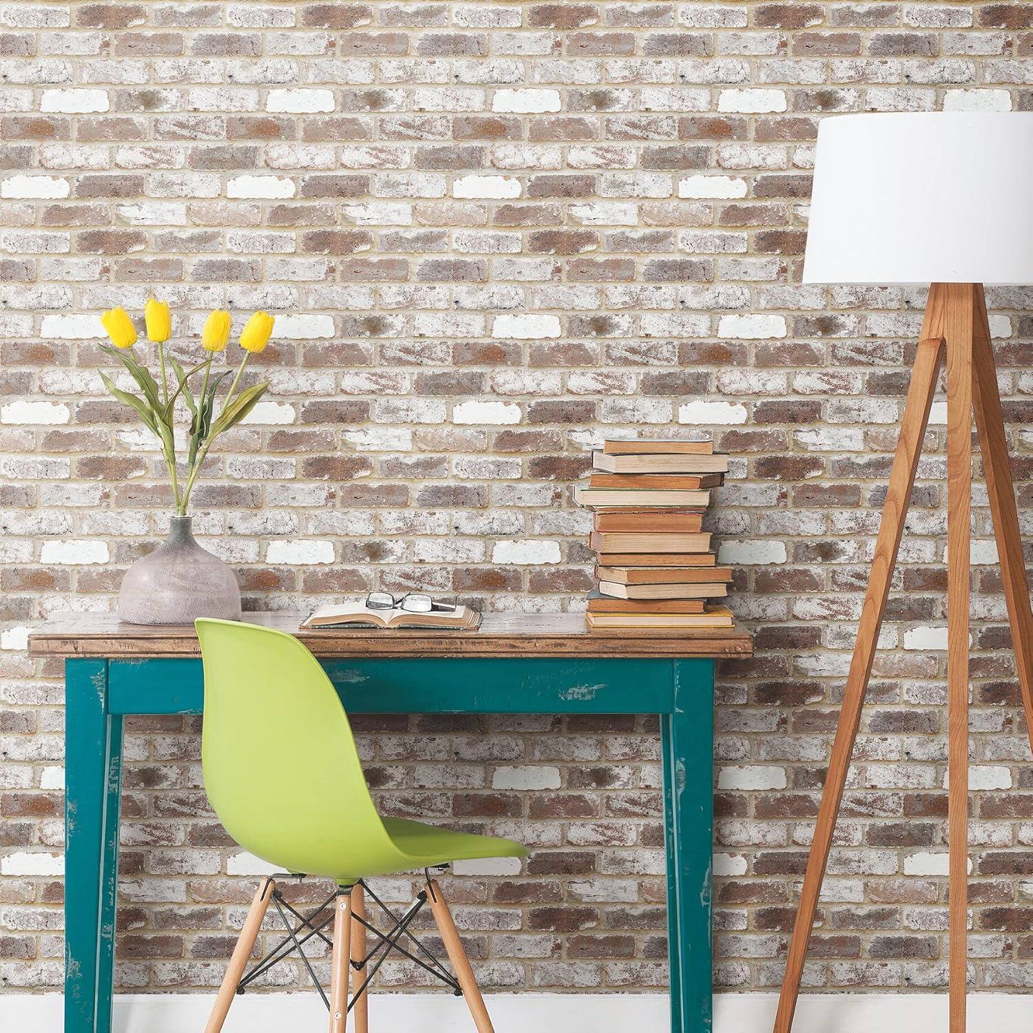 Reclaimed Brown and Gray Brick Peel and Stick Wallpaper