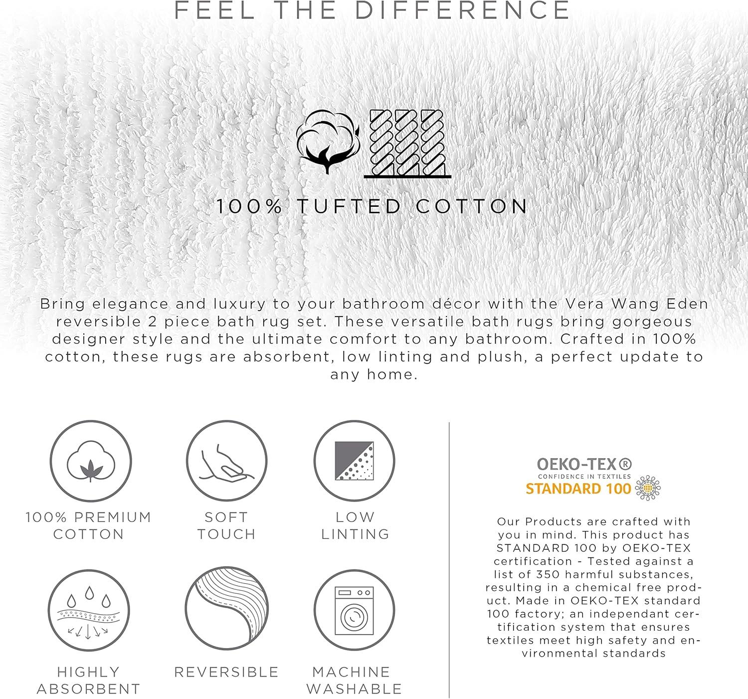 Vera Wang Eden Plush Pile Solid Reversible Cotton White 2 Piece Bath Rug Set