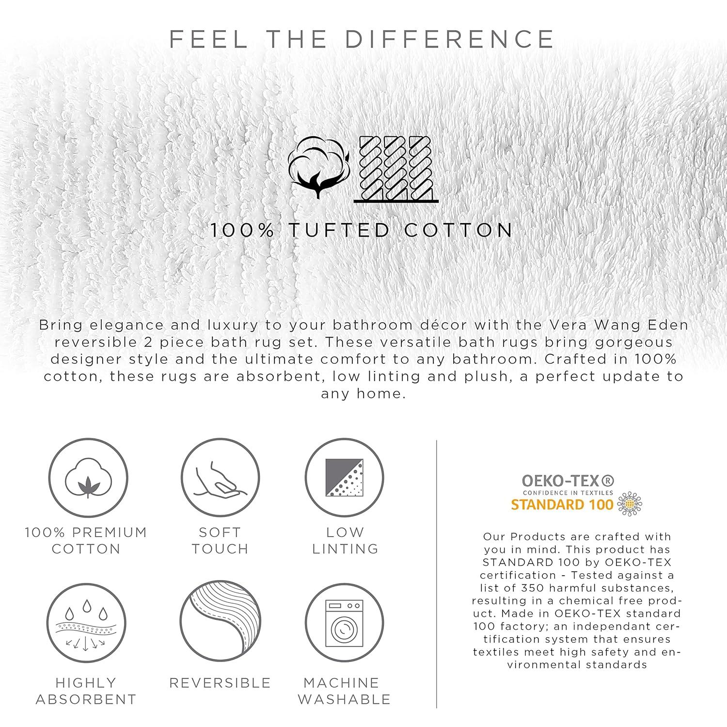 Vera Wang Eden Plush Pile Solid Reversible Cotton White 2 Piece Bath Rug Set