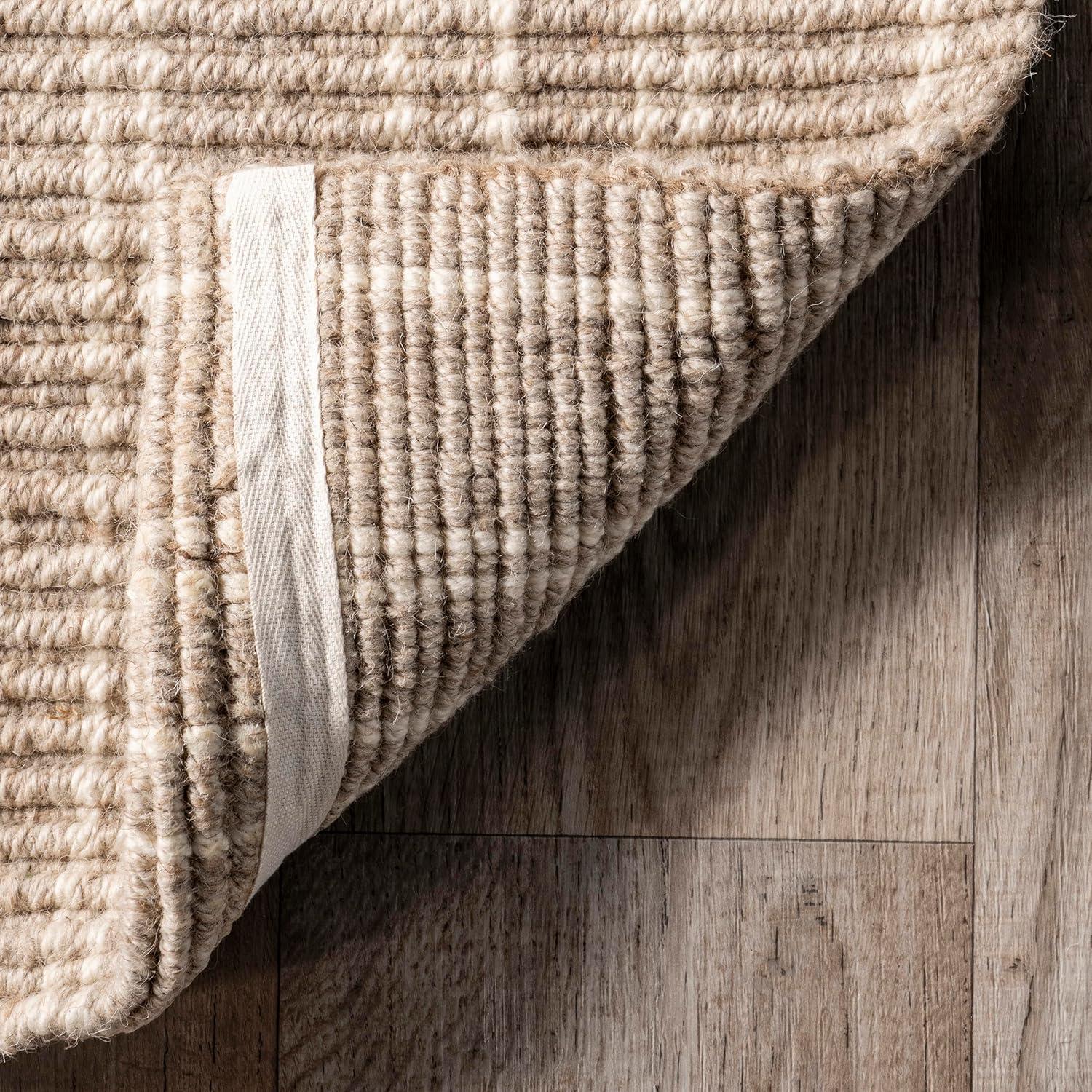 Nuloom Jolinn Striped 5x8 Wool Jute Indoor Area Rug for Dining Room Rug Neutral Rug Living Room Rug Kitchen, Natural/Ivory