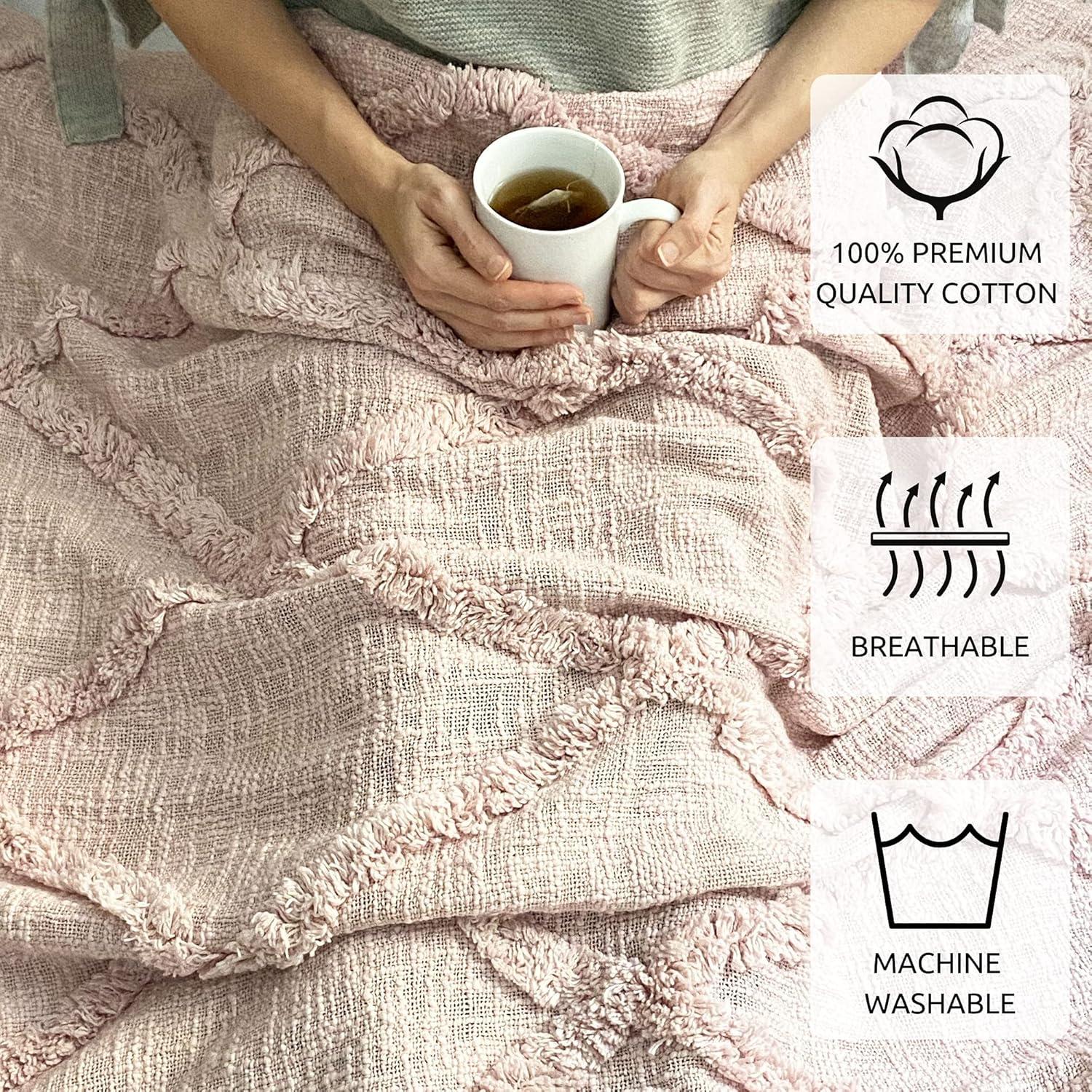 Farmhouse Living Aspen Diamond Tufted Fringe Throw Blanket