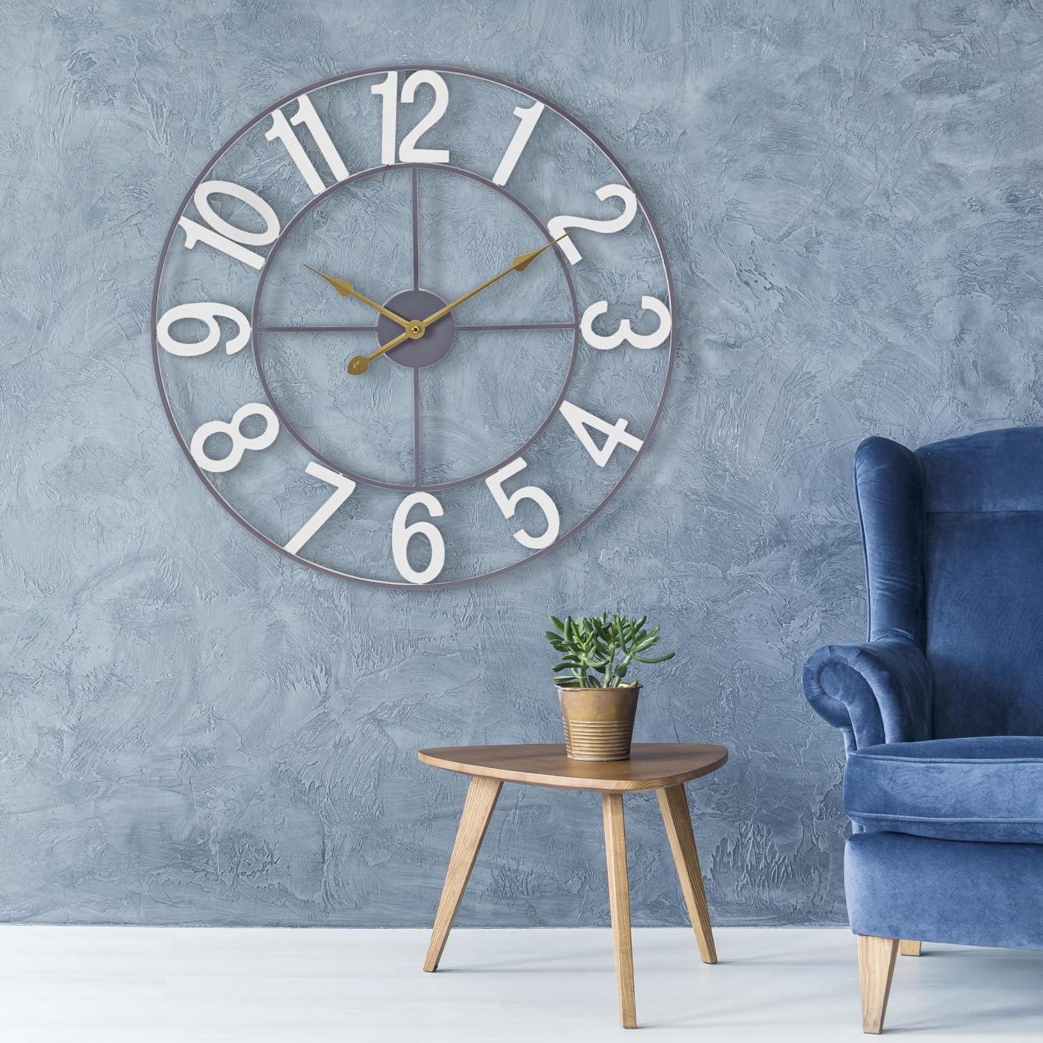 Sorbus Large Metal Numerical Wall Clock for Living Room Decor (White, 24" Diameter)