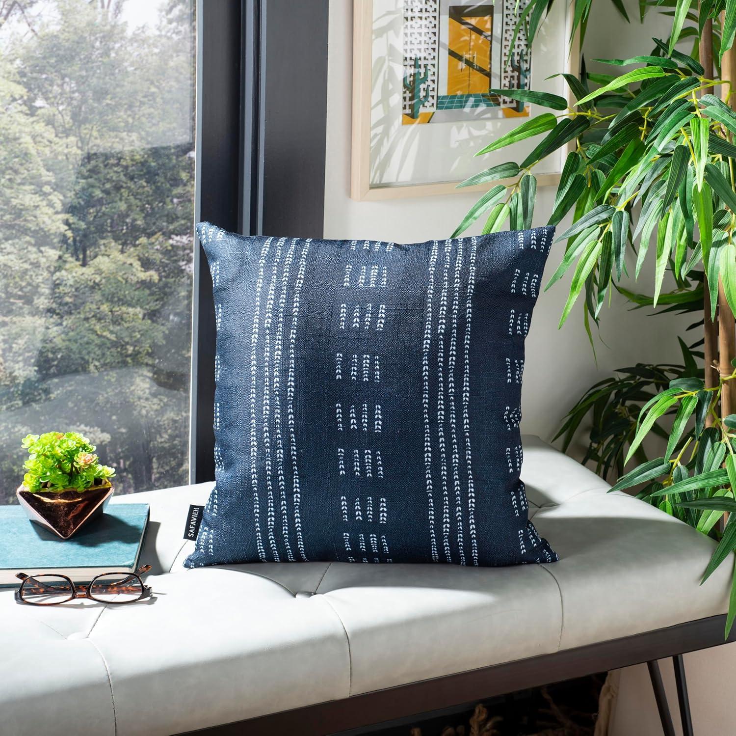 Navy and White Striped Rectangular Throw Pillow