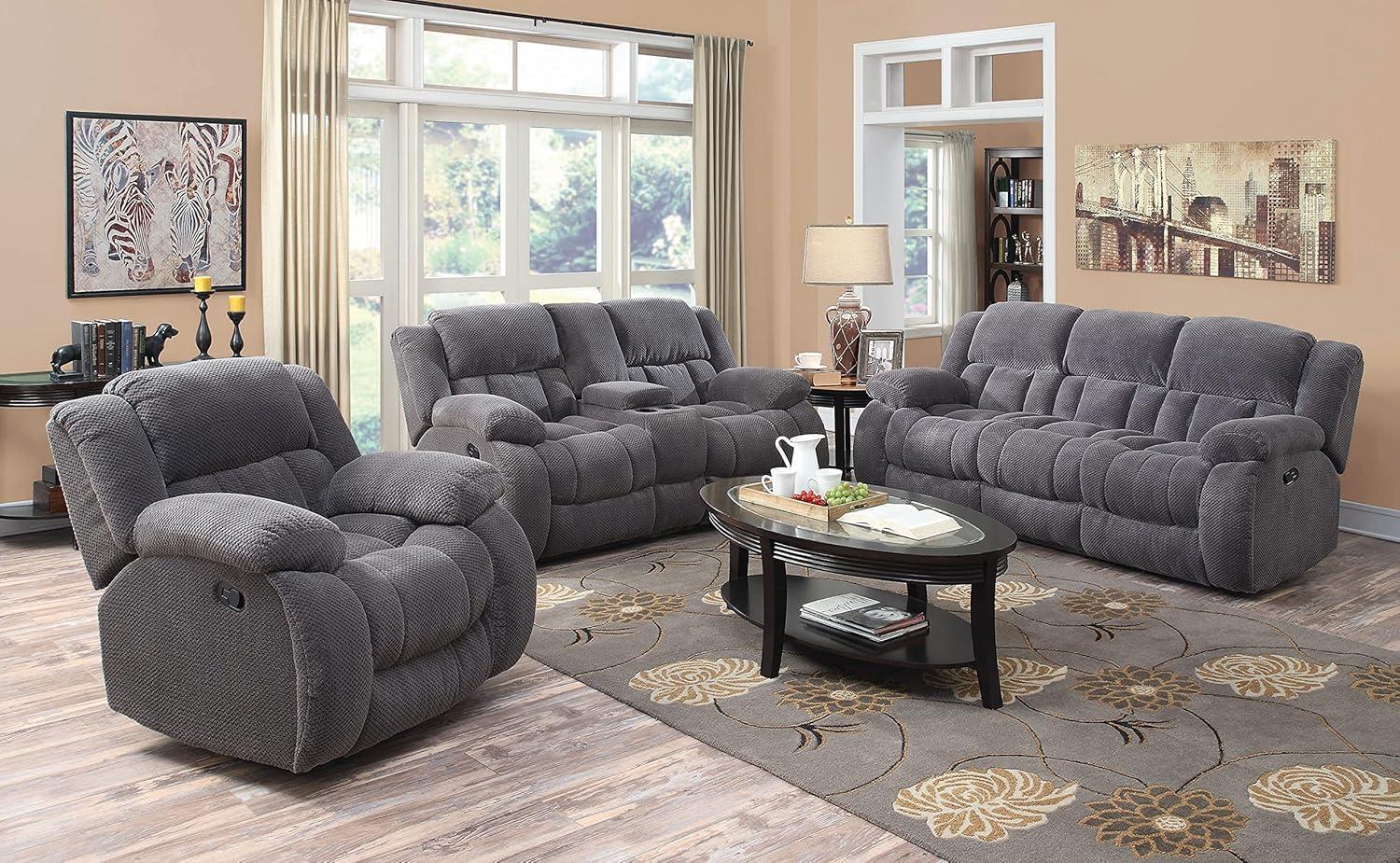 Charcoal Gray Microfiber Reclining Sofa with Pillow-Top Arms