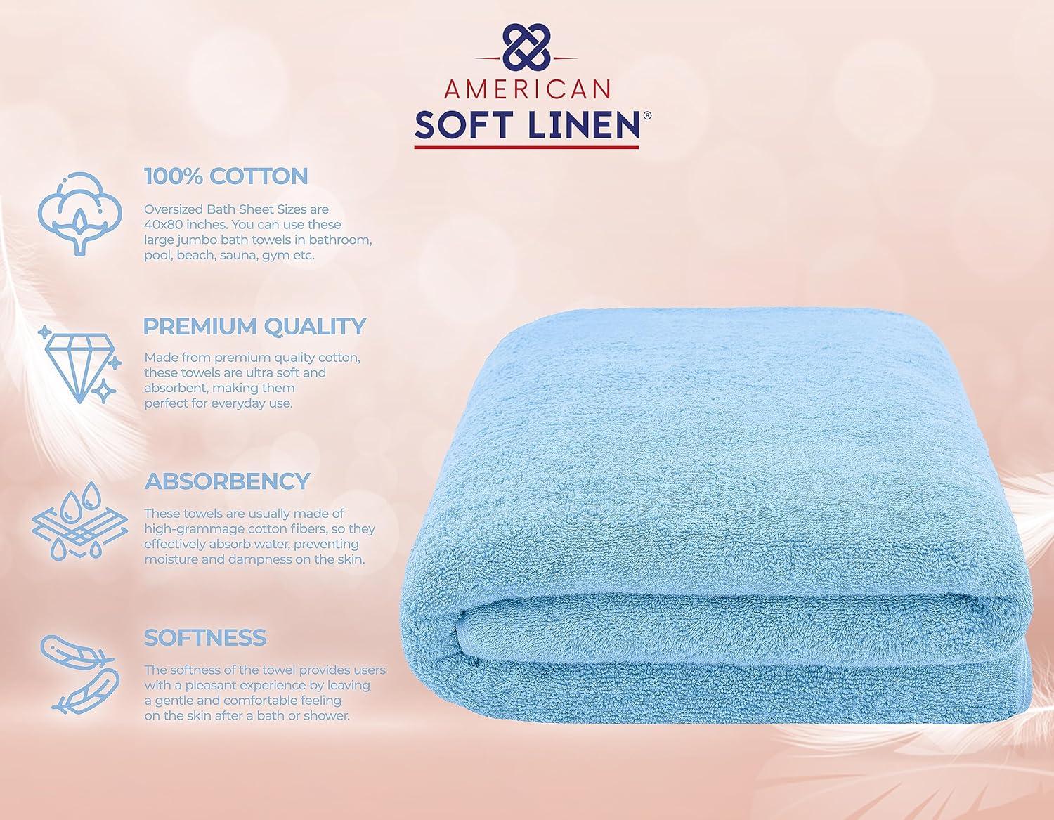 American Soft Linen 100% Cotton Turkish Oversized Bath Towel Sheet, 40x80 inches Extra Large Bath Towel Sheet