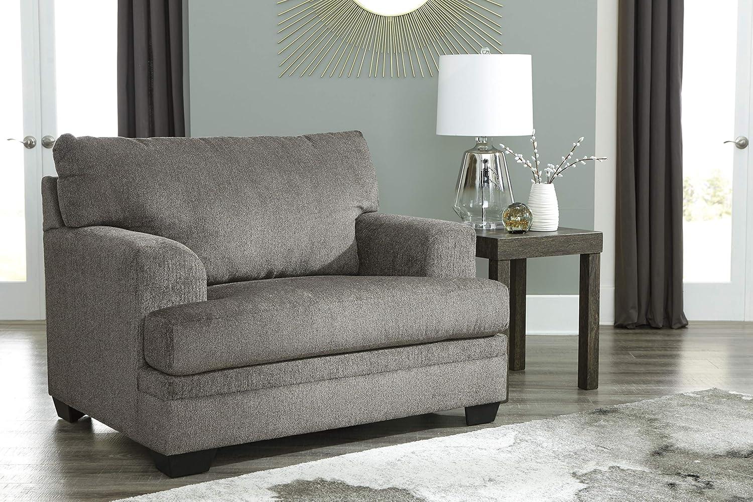 Slate Gray Textured Fabric Contemporary Chair and a Half