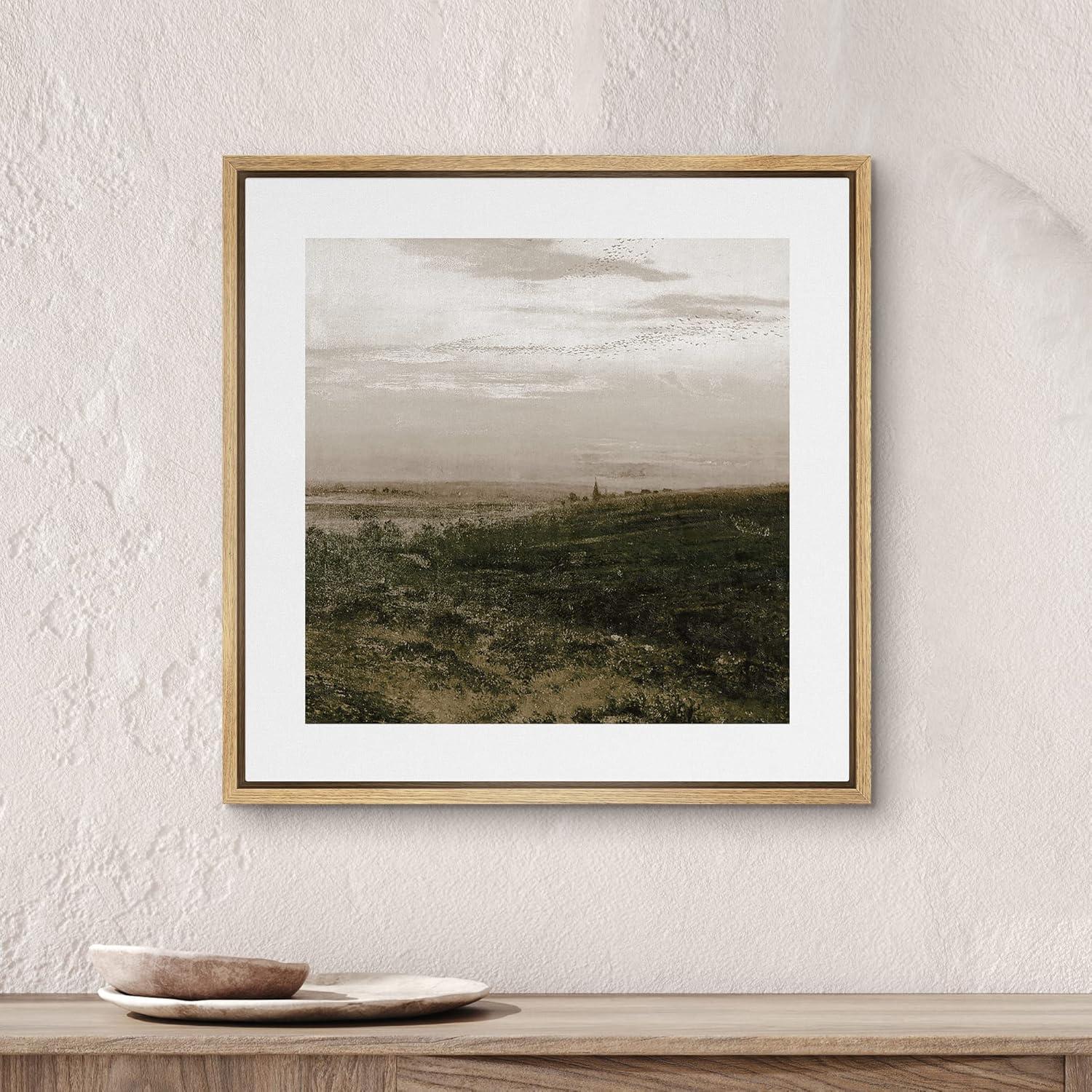 " SIGNLEADER Framed Canvas Print Wall Art Cloudy Stormy Brown Countryside Landscape Nature Wilderness Illustrations Fine Art Farmhouse/Country Minimal For Living Room, Bedroom, Office "