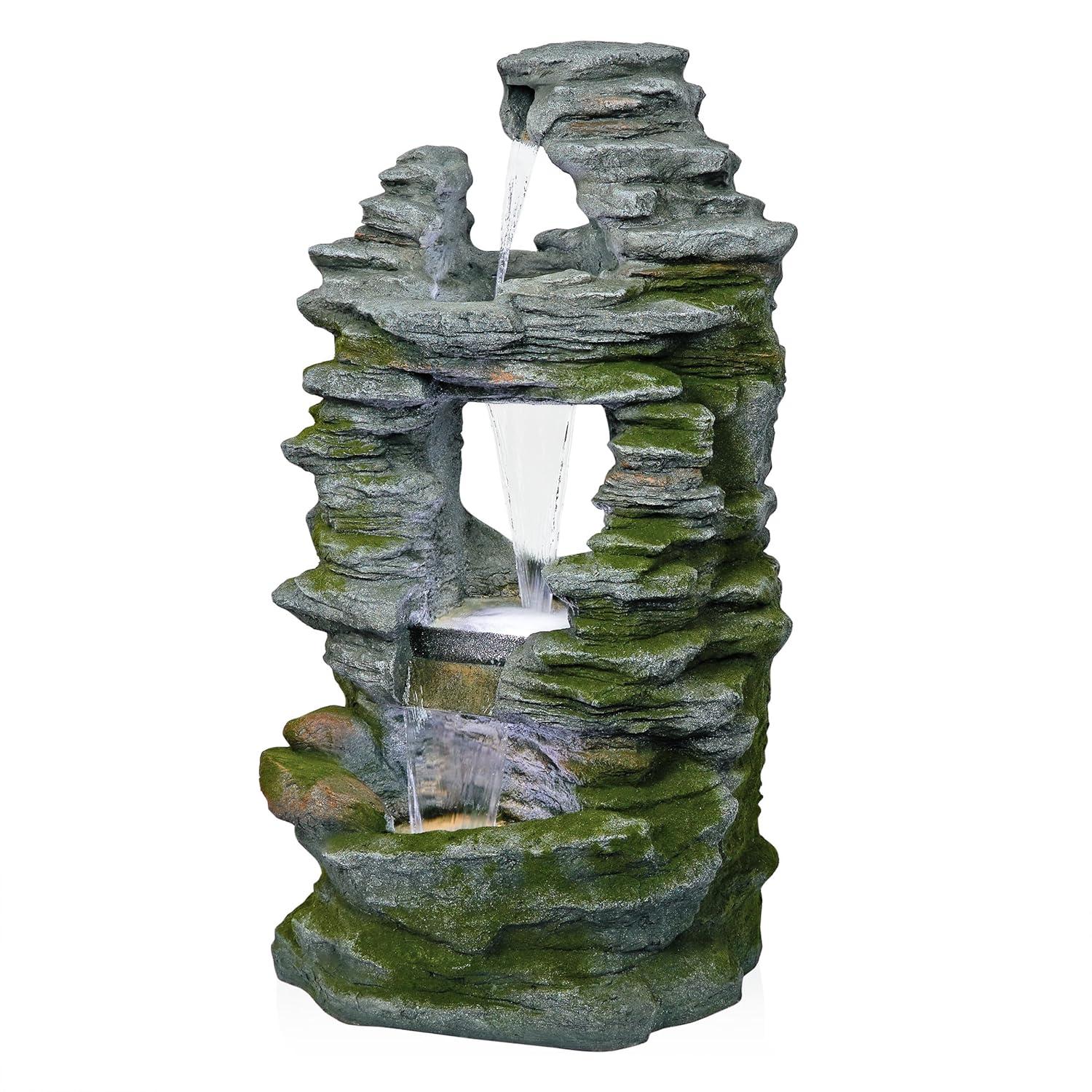 Alpine Corporation 39" Stacked Stone Rainforest Fountain: Polyresin, LED-Lit, Outdoor Decor